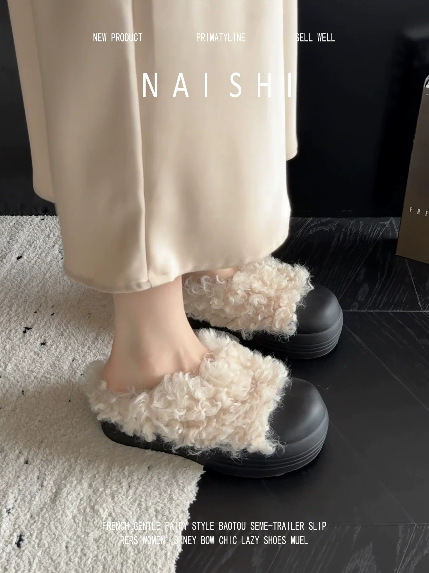 Phiên bản da cừu! Dép đế dày đế dày kiểu cổ điển dành cho nữ, dép bông giữ ấm mùa đông bên trong tăng chiều cao, giày lông mũi tròn.