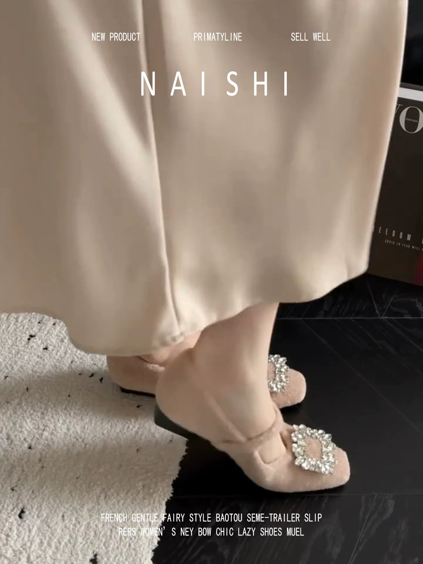Phiên bản da cừu! Giày đế vuông đính đá giả cổ điển dành cho nữ, giày Mary Jane mũi vuông bằng len thanh lịch để đi làm.