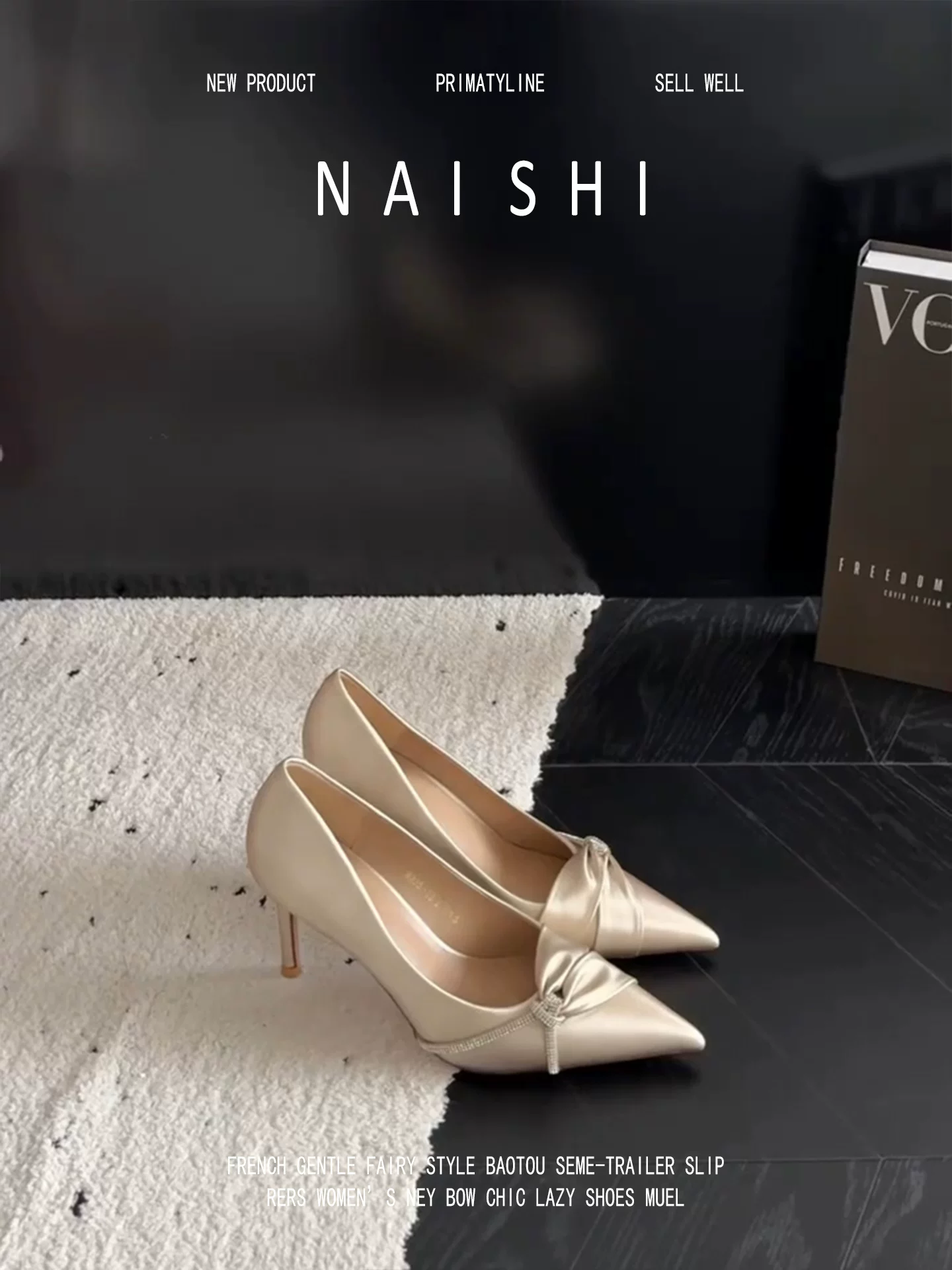 Phiên bản da cừu! Giày cao gót màu sâm panh dành cho nữ, giày đơn mũi nhọn đính đá phong cách quý tộc Pháp, giày cưới bằng satin gót nhọn.