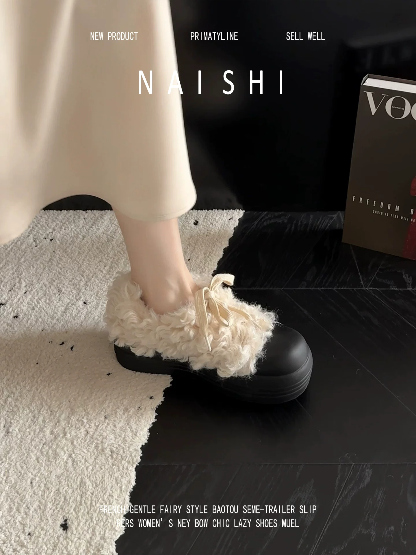Phiên bản da cừu! Giày đế xuồng len xoăn, giày cotton giữ ấm mùa đông, giày lười lót lông cừu đế dày, giày lông buộc dây đa năng.