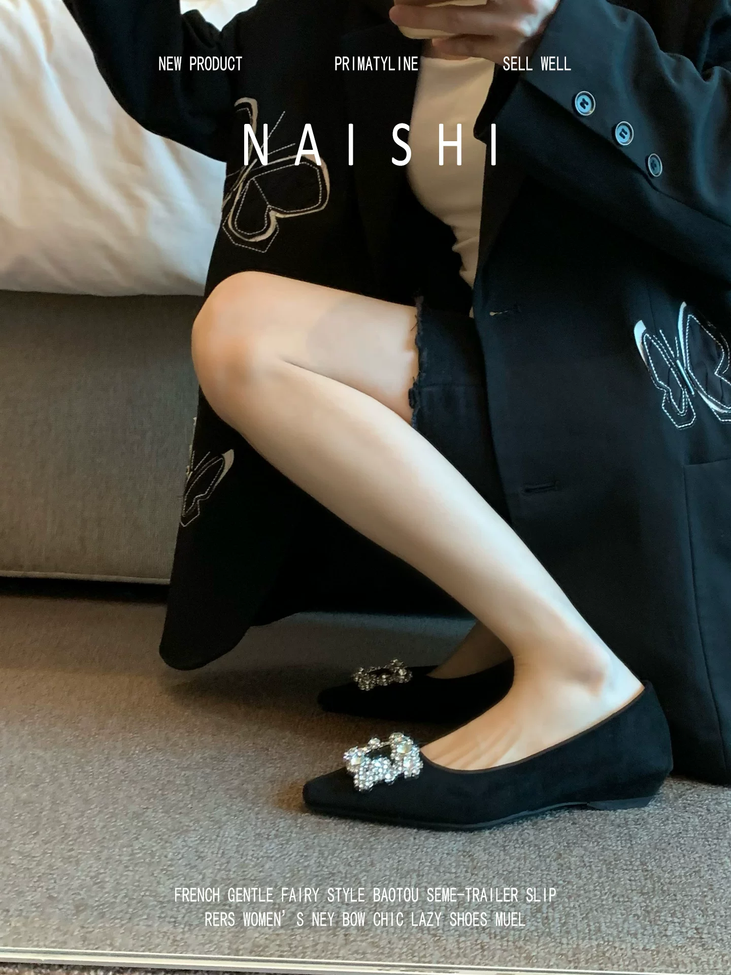 Phiên bản da cừu! Giày Mary Jane kiểu Pháp có khóa vuông đính đá cho nữ, kiểu lười, gót cao, phối cùng váy, giày đi dự tiệc.