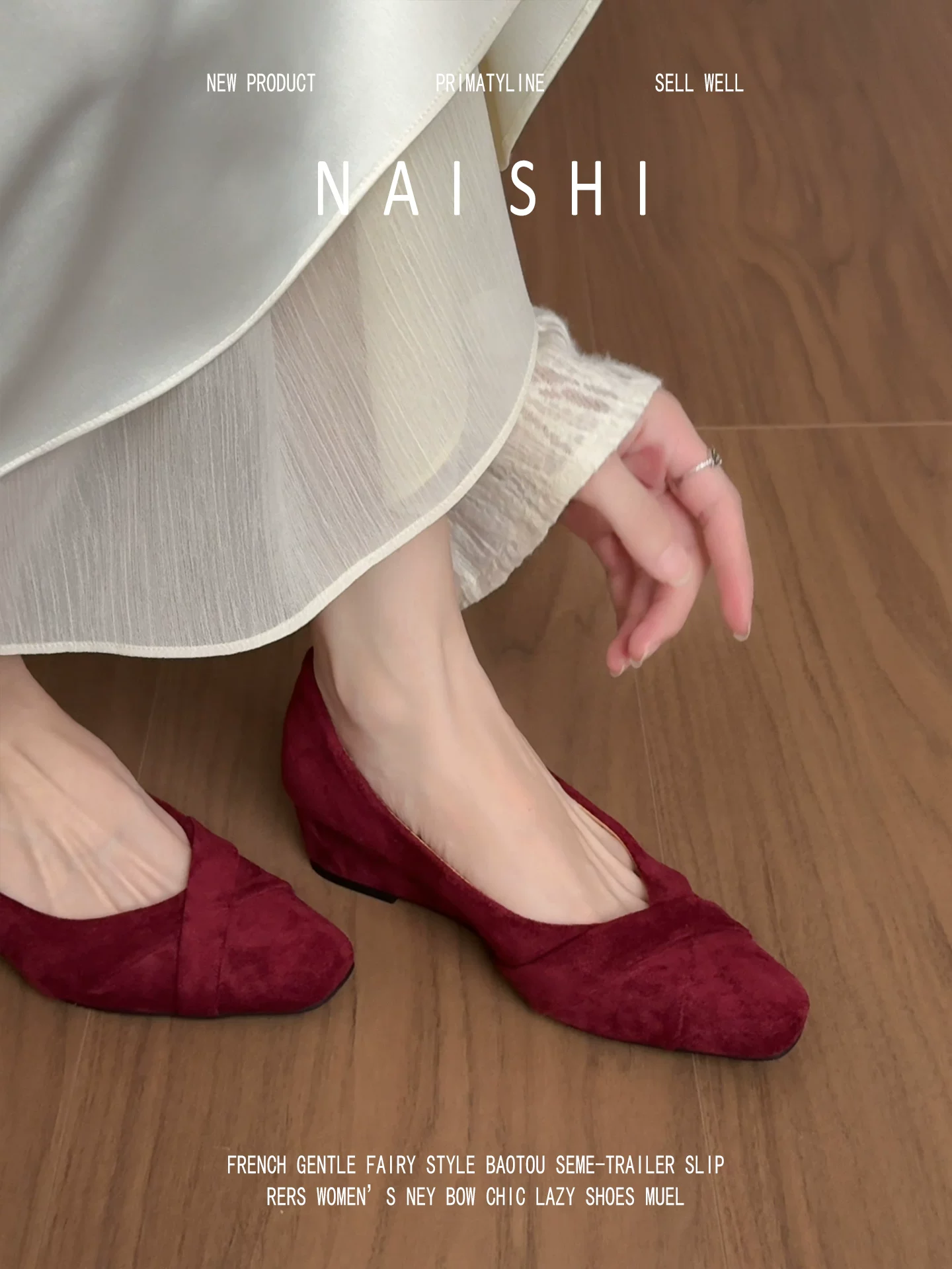Phiên bản da cừu! Giày Mary Jane màu đỏ da lộn cổ điển dành cho nữ, kiểu lười, gót cao đế xuồng, miệng giày nông, giày tăng chiều cao đa năng.
