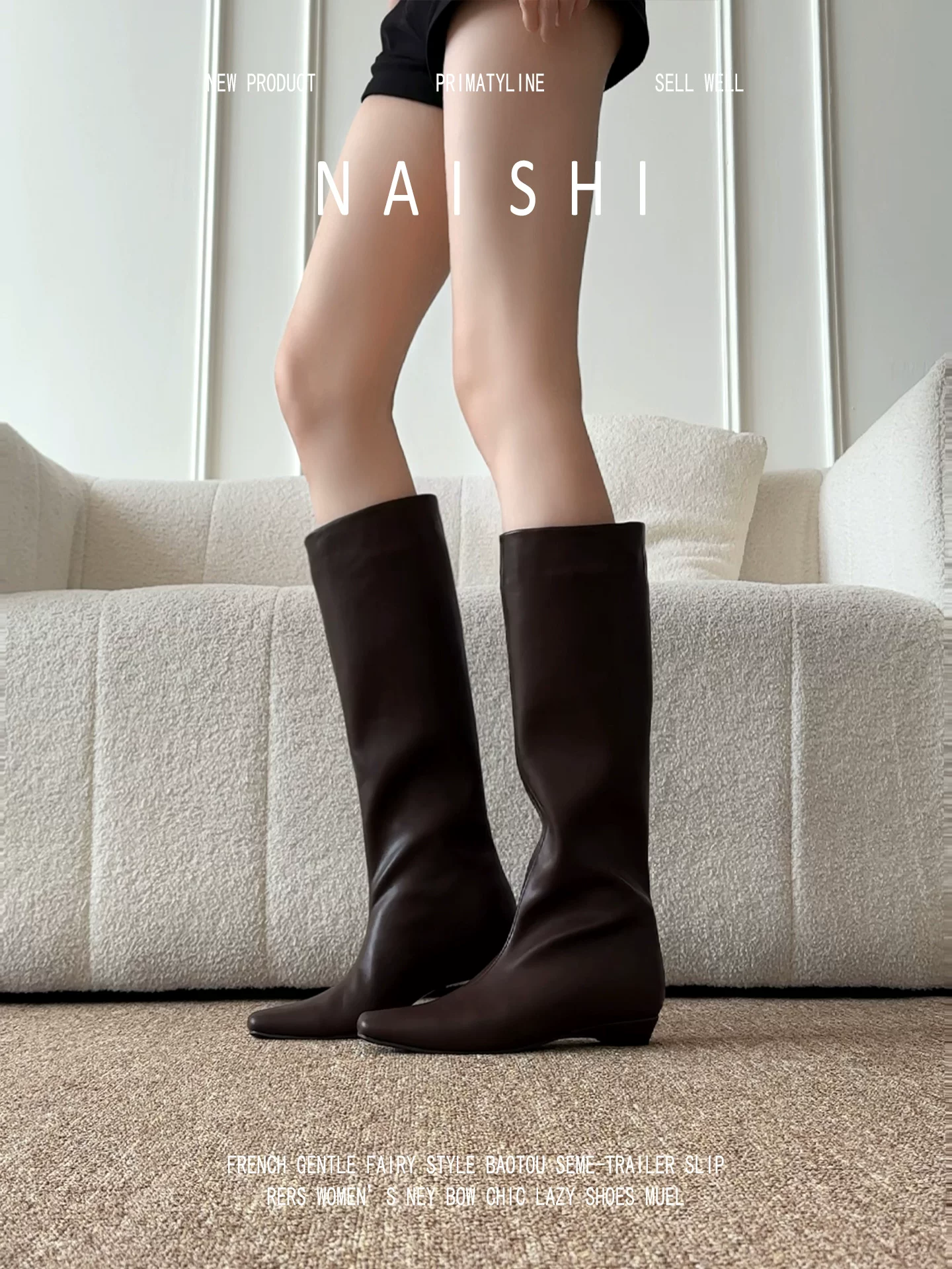 Phiên bản da cừu! Bốt cao cổ mũi vuông có tăng chiều cao ẩn, bốt thon gọn cho nữ, bốt đa năng đi xe, bốt cao bồi kiểu miền hoang.