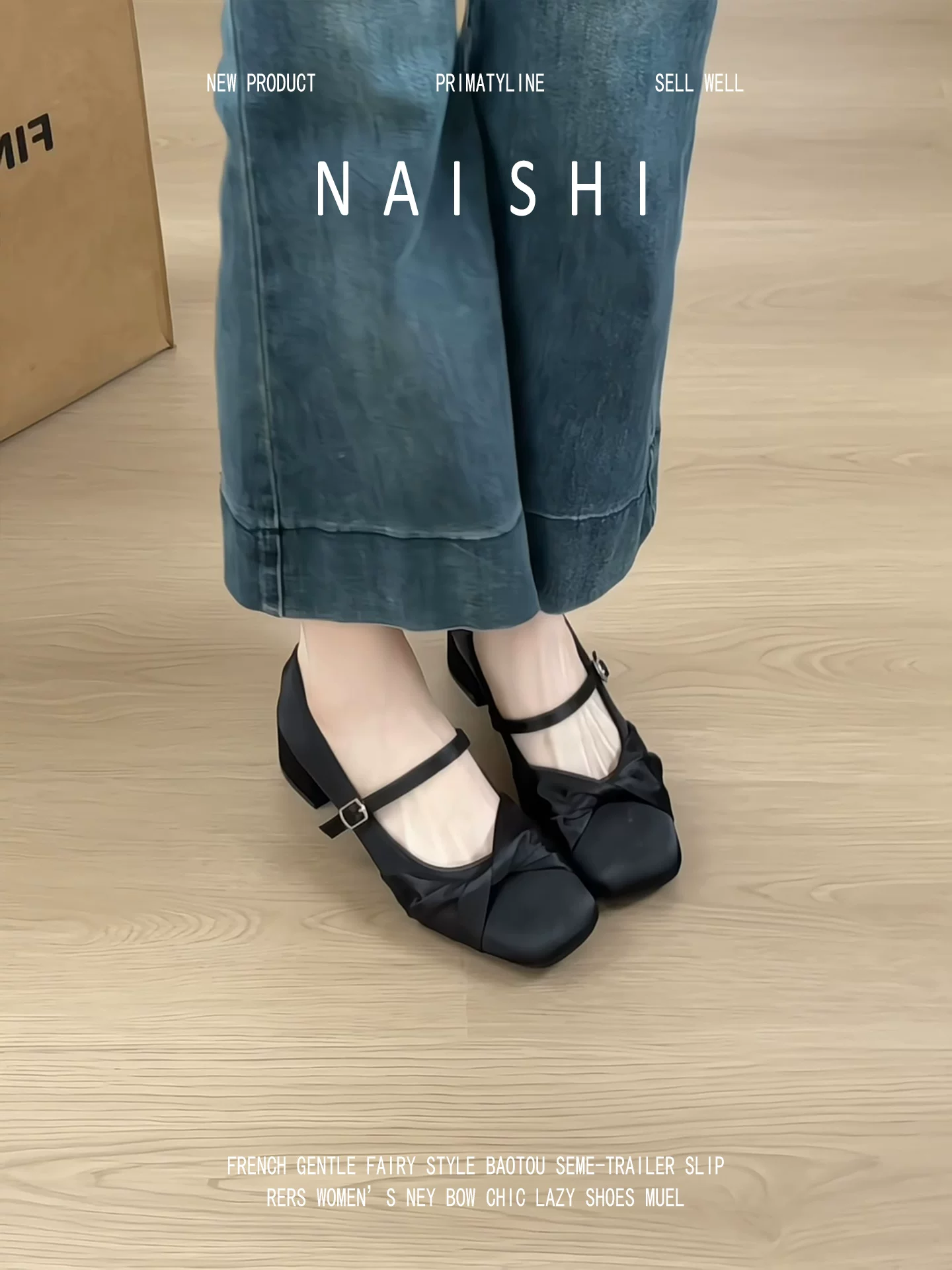 Phiên bản da cừu! Giày Mary Jane bằng satin Pháp dành cho nữ với dây quai đơn, nơ, mũi vuông, gót dày, phù hợp để phối với váy.