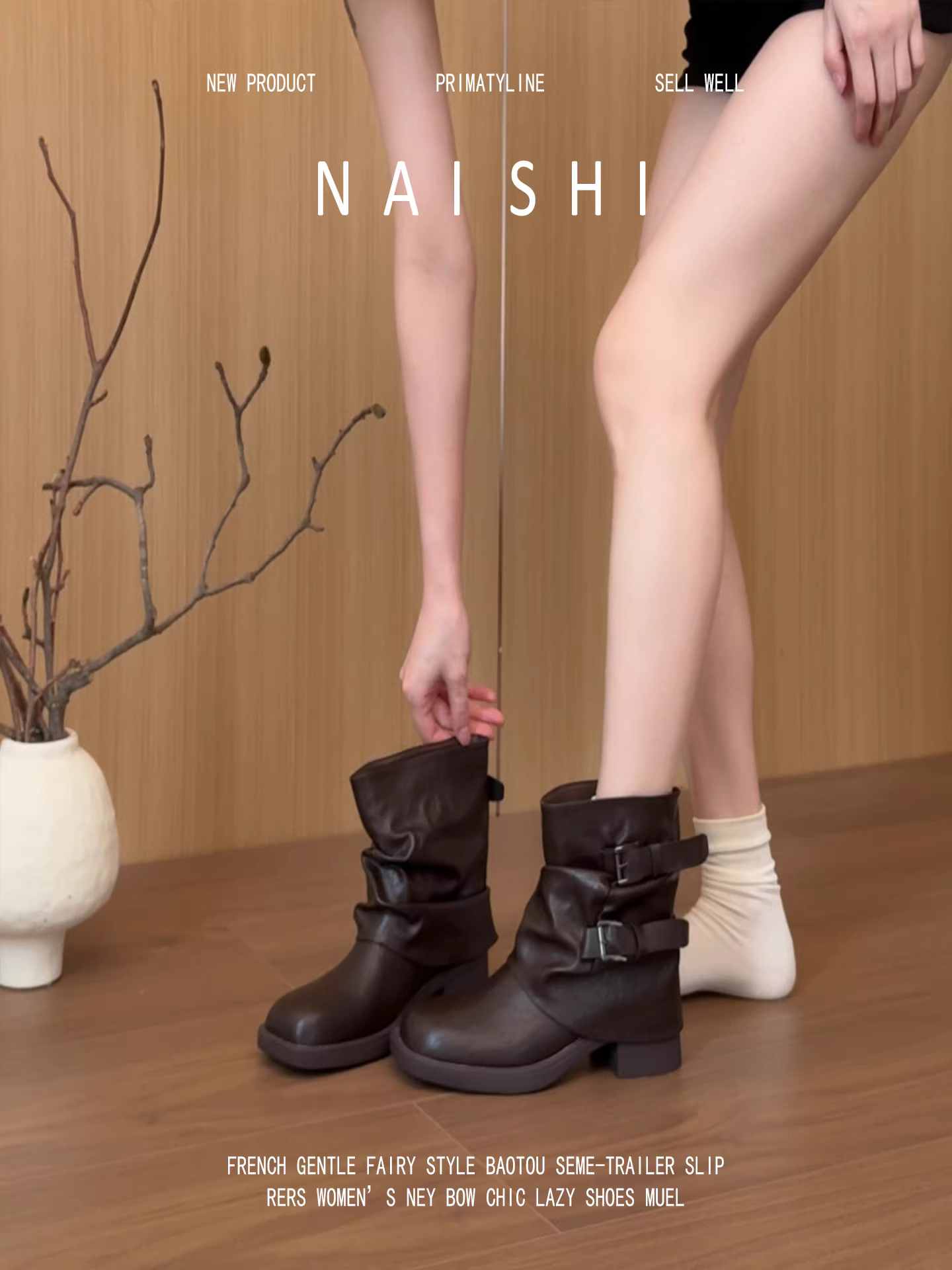 Phiên bản da cừu! Giày bốt xếp ly cổ điển dành cho nữ, giày bốt đế thô có khóa thắt lưng đa năng, giày bốt ngắn màu nâu Melard.