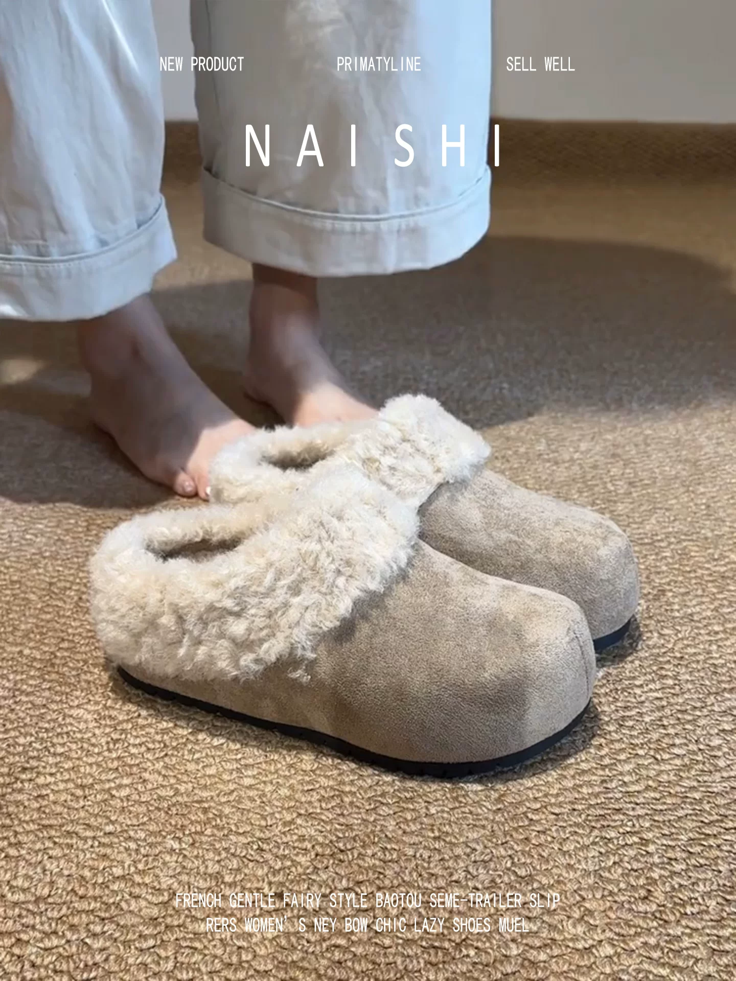 Phiên bản da cừu! Giày kiểu Birkenstock cổ điển với độ tăng chiều cao ẩn, dép nửa kín mũi đế dày lót lông mềm mại, giày len cừu ấm áp, phong cách giản dị.