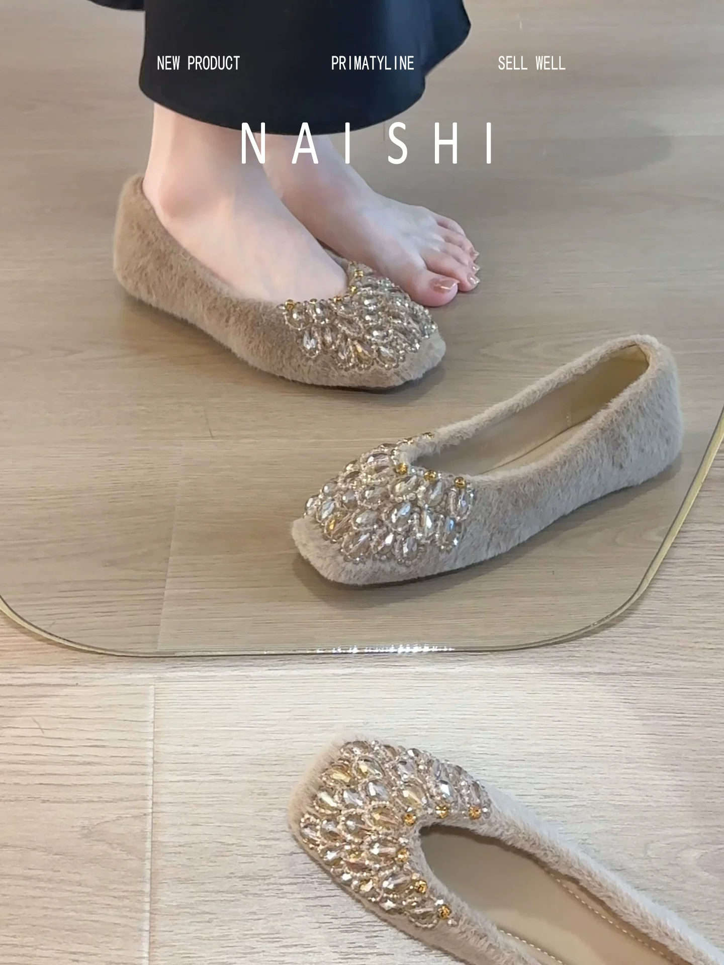 Phiên bản da cừu! Giày Mary Jane lông mềm kiểu cổ điển, giày lông đính đá kiểu Pháp dễ mang cho nữ, giày dạ hội nhẹ nhàng để đi ngoài trời.