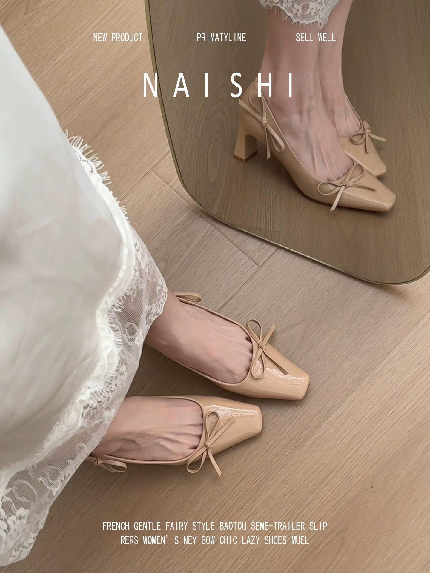 Phiên bản da cừu! Giày cao gót màu nude, khí chất thanh lịch, giày Mary Jane gót vuông bằng da bóng, kiểu dáng chunky, dành cho nữ, có nơ và mũi vuông.