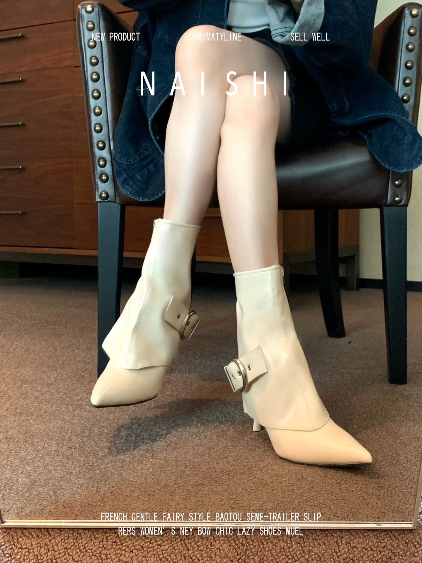Phiên bản da cừu! Giày bốt mũi nhọn thời trang kiểu quần ống đứng có khóa thắt lưng, giày cao gót trắng có khóa kéo bên hông, giày bốt ngắn kiểu stiletto dành cho nữ.