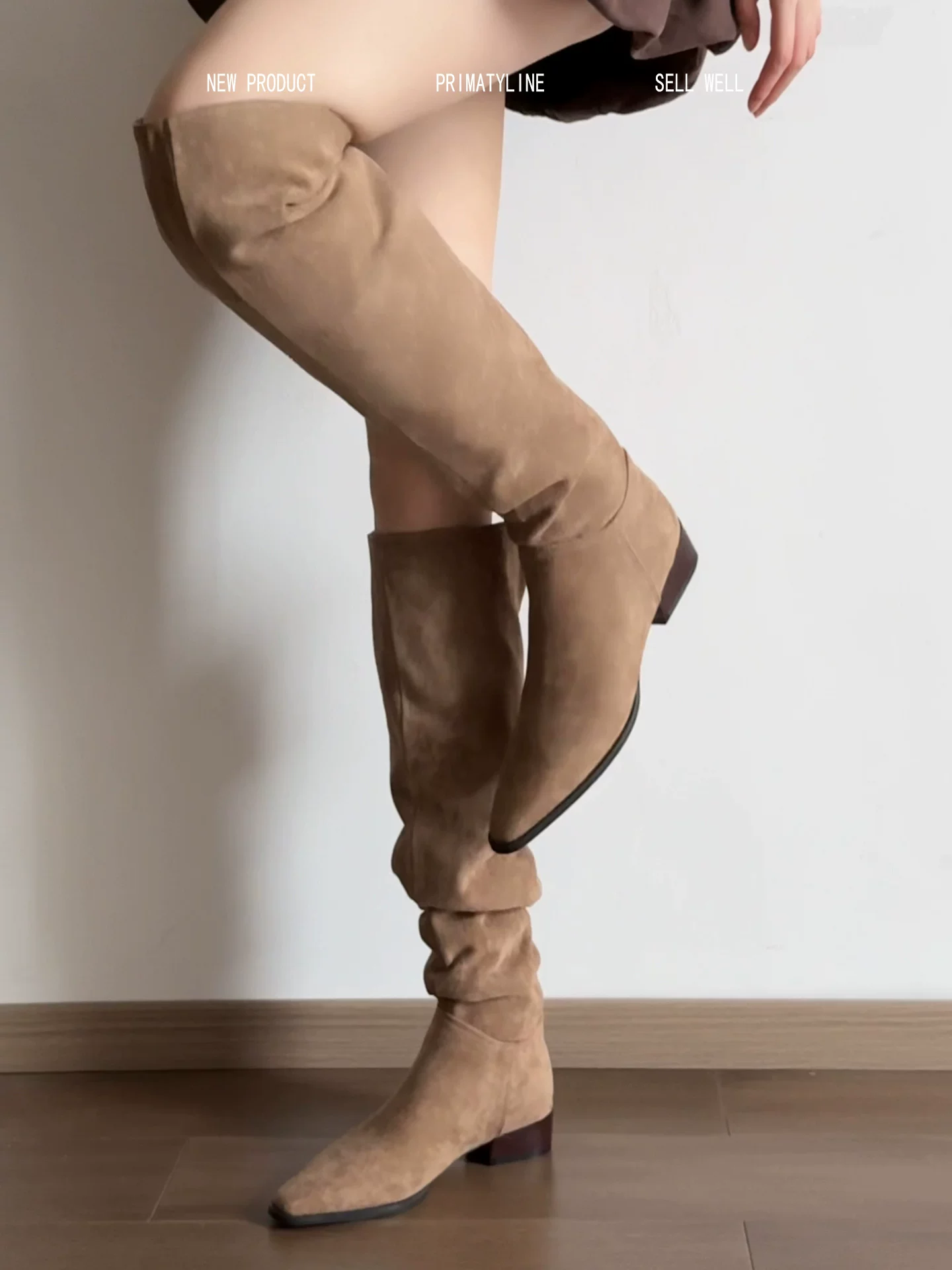 Phiên bản da cừu! Giày bốt hiệp sĩ phương Tây xếp ly cổ điển dành cho nữ, kiểu dáng sa mạc, giày bốt cao cổ đế dày đa năng, mũi nhọn.