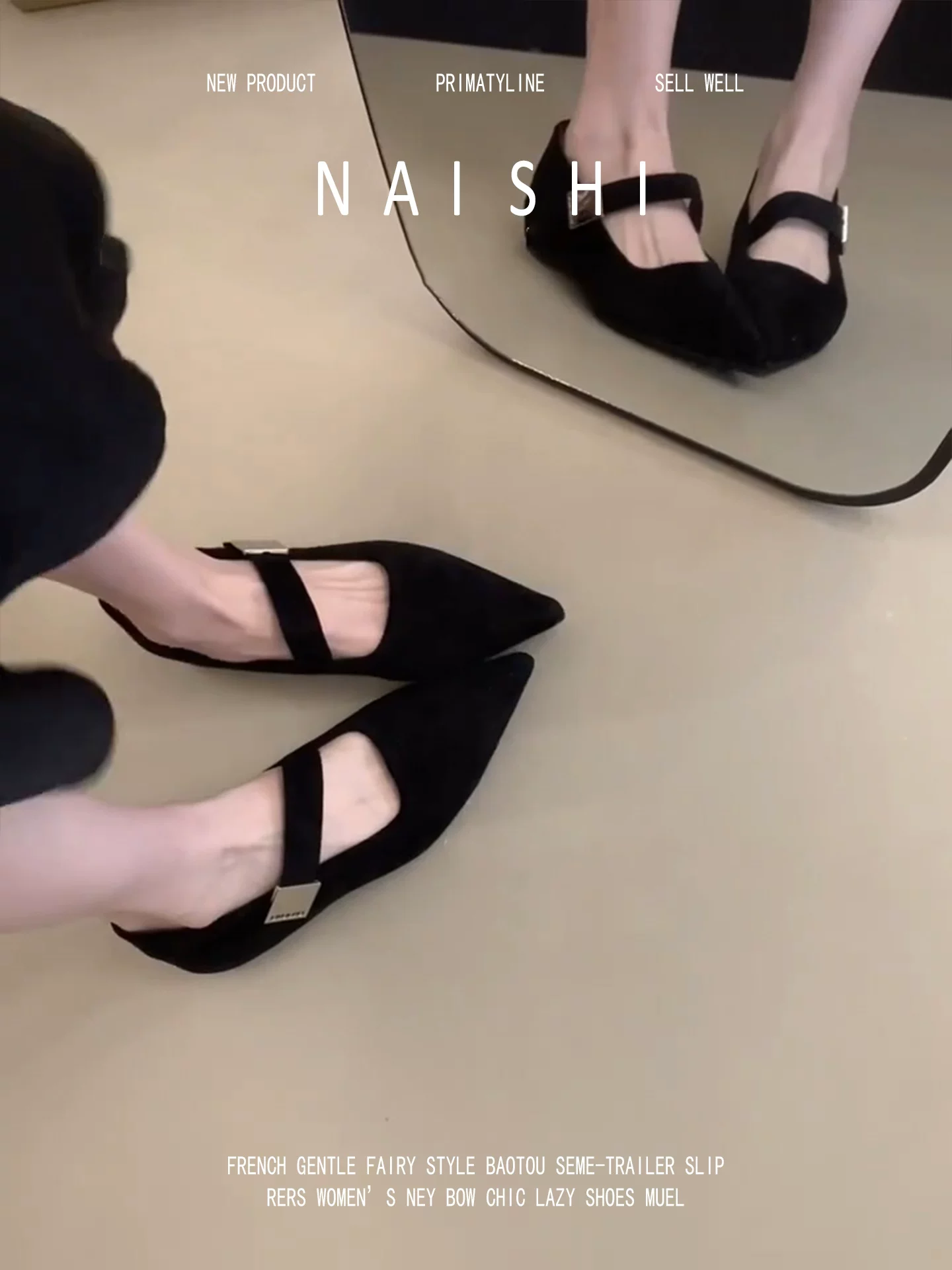 Phiên bản da cừu! Giày Mary Jane kiểu Pháp dành cho nữ với dây đeo khóa đơn, mũi nhọn, gót giấu, giày đi làm màu đen.