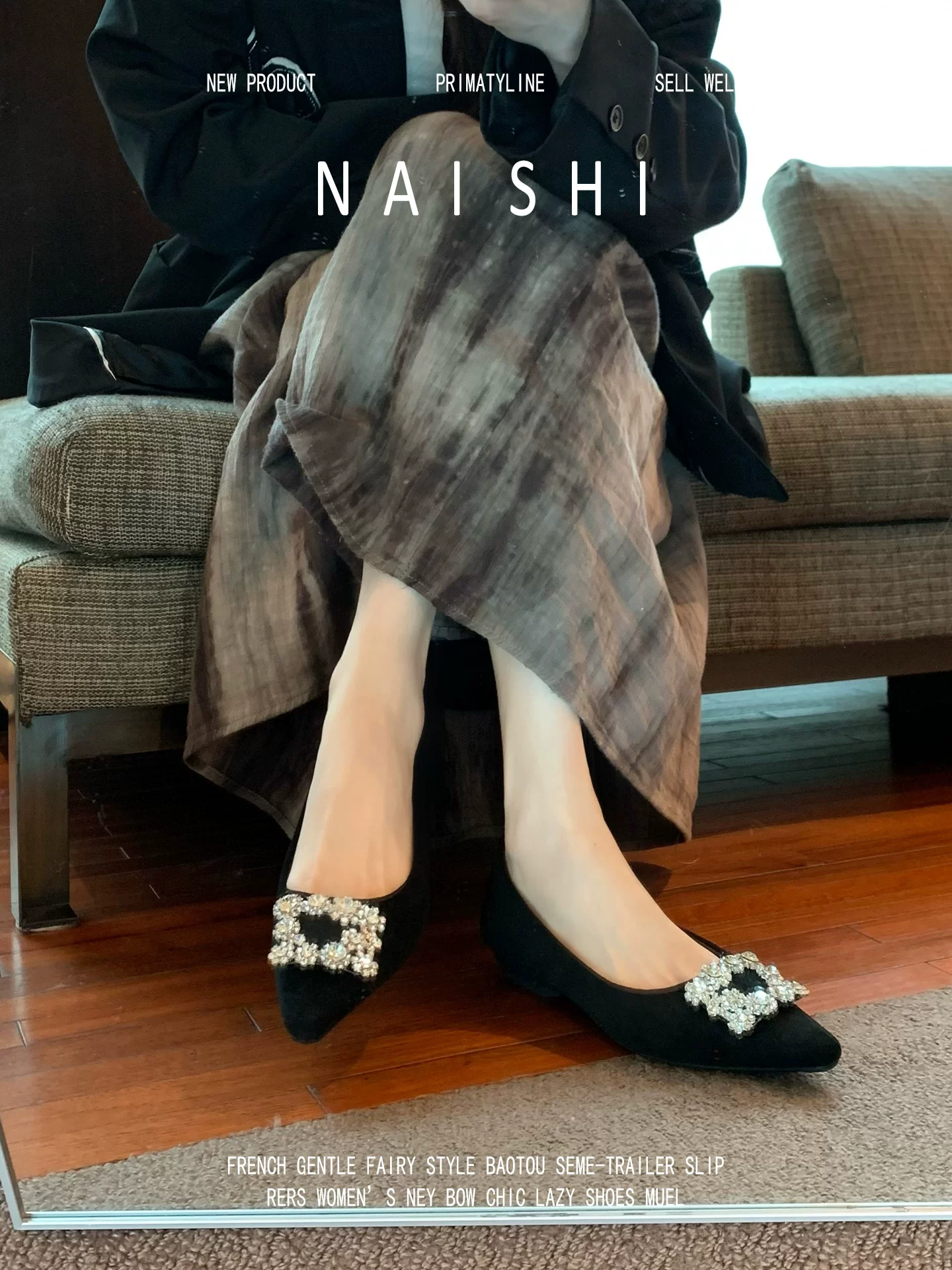 Phiên bản da cừu! Giày Mary Jane kiểu Pháp có khóa vuông đính đá cho nữ, kiểu lười, gót cao, phối cùng váy, giày đi dự tiệc.