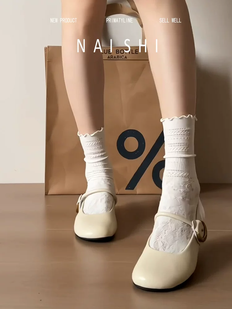Phiên bản da cừu! Giày Mary Jane tăng chiều cao kiểu retro dành cho nữ với dây đeo khóa đơn, mũi tròn nông, giày bệt kiểu Pháp thanh lịch.
