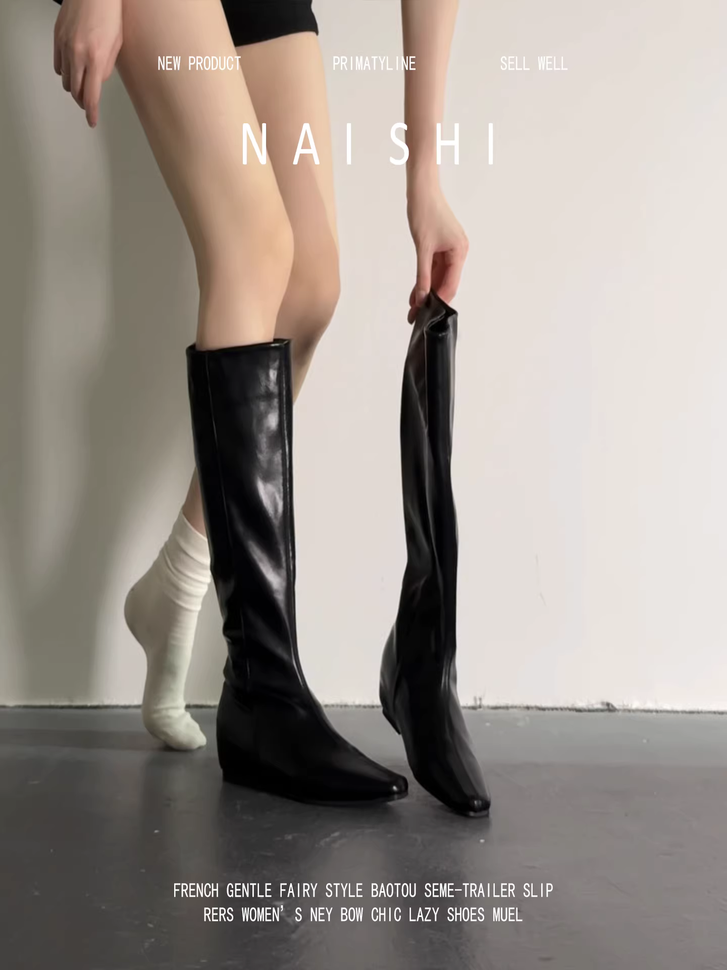 Phiên bản da cừu! Giày bốt hiệp sĩ đen dành cho nữ, bốt cao tăng chiều cao dành cho người nhỏ nhắn, bốt kiểu miền hoang, bốt cao mũi vuông nhỏ.