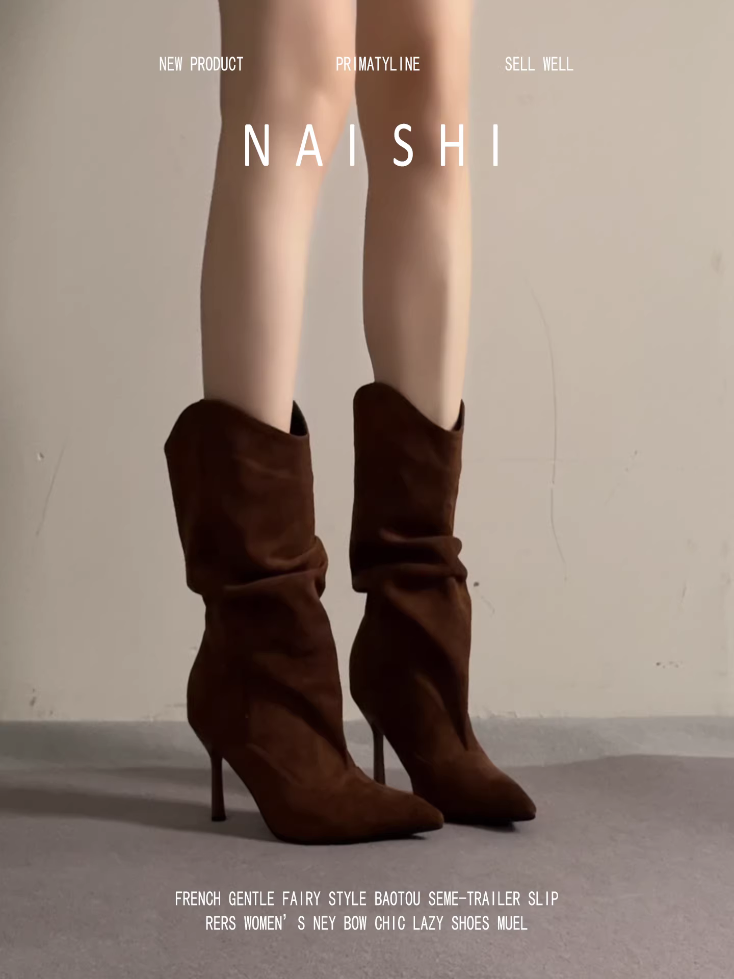 Phiên bản da cừu! Giày cao gót mũi nhọn cổ điển, giày cao gót xếp ly Melard, giày cao gót mũi nhọn đến giữa bắp chân, giày da lộn đi cưỡi ngựa dành cho nữ.