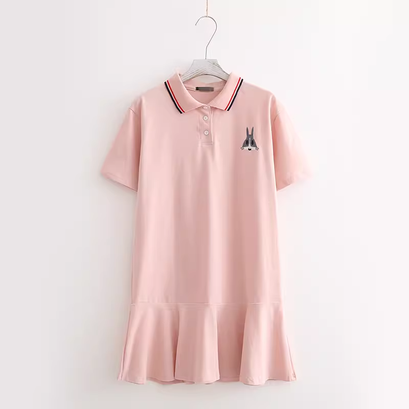 Dream Box 2020 Mùa hè Phong cách mới Váy POLO thêu hình thỏ dễ thương trẻ con với viền xù và đuôi cá Váy cotton nguyên chất