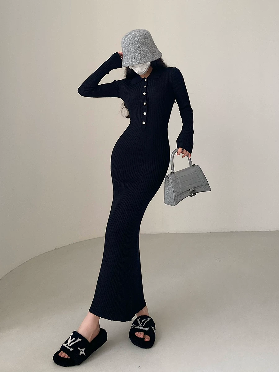 YoungGirlDay phong cách thuần khiết gợi cảm, ôm sát, có ve áo, tay dài, đầm bodycon đuôi cá, váy dài