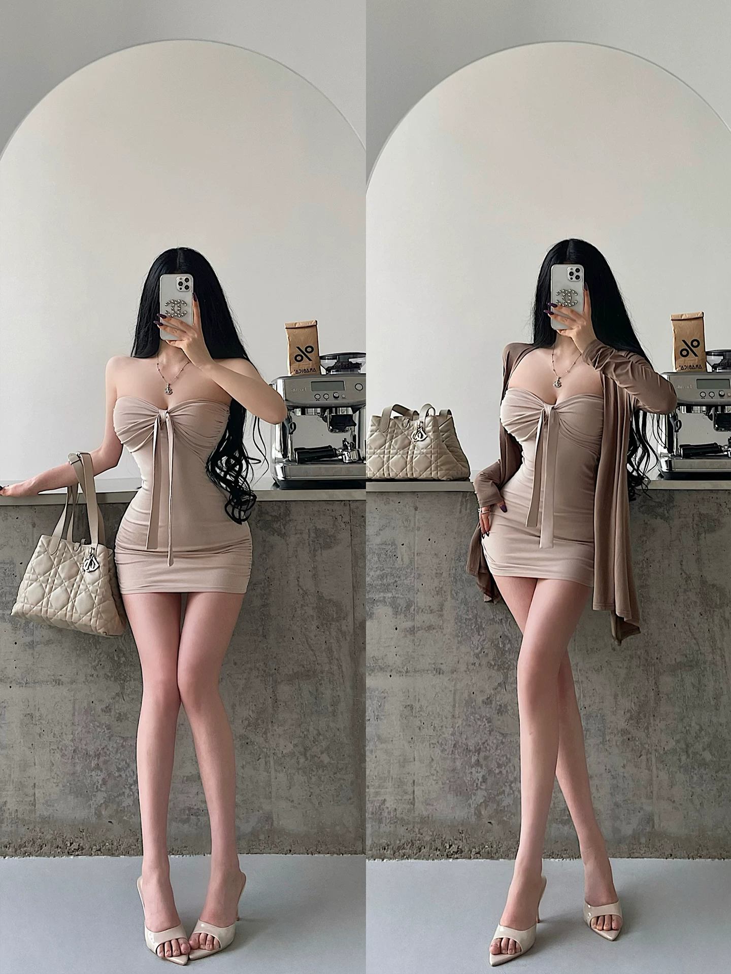 YoungGirlDay khao khát thuần khiết hot girl gợi cảm thắt nơ eo xếp nếp váy bodycon không dây váy ngắn