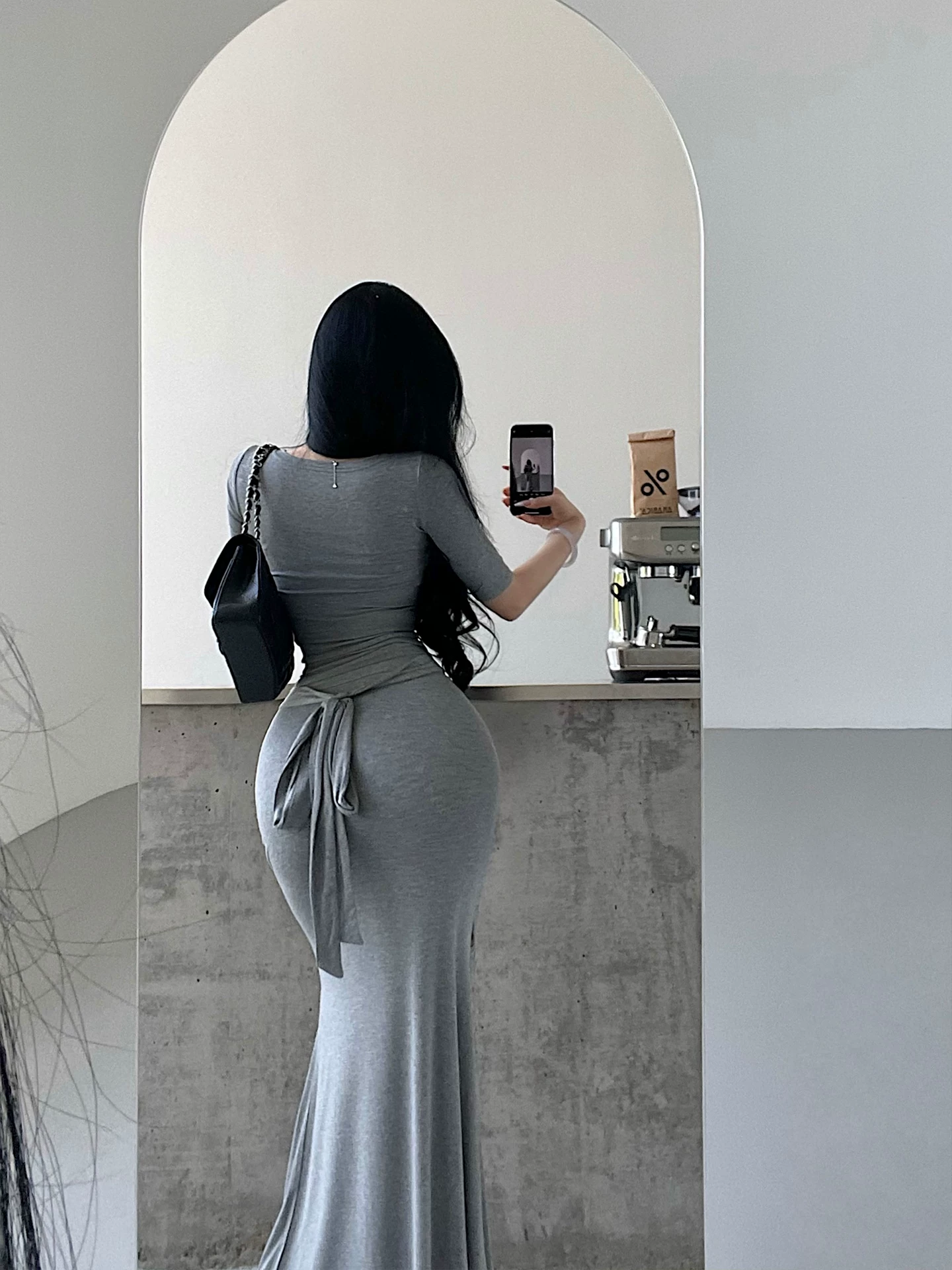 YoungGirlDay Pure Desire Style Áo thun tay lỡ gợi cảm Top Bộ váy đuôi cá xếp nếp cạp cao Bodycon.