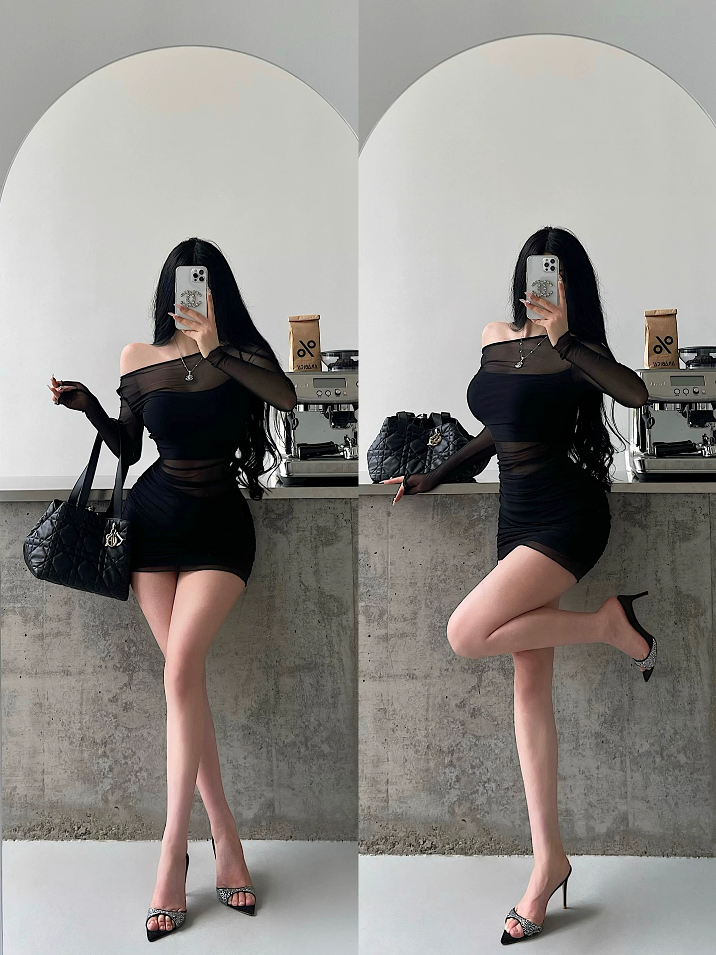 YoungGirlDay pure Desire sexy váy ngắn ôm sát vai một bên vai bằng vải lưới xếp nếp gợi cảm