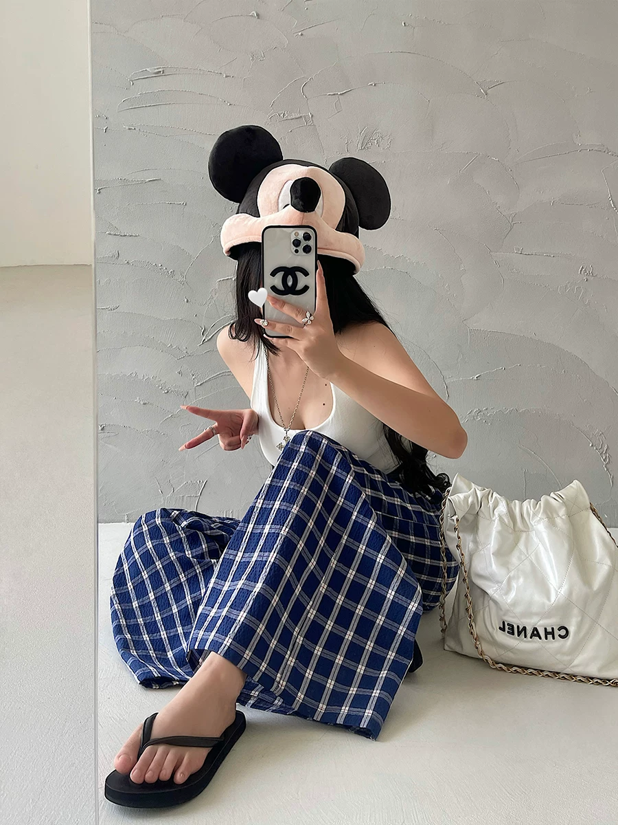 YoungGirlDay Lu Si phong cách quần tây ống rộng kẻ sọc dáng rộng cạp cao kiểu dáng rộng rãi quần dài đến sàn hợp thời trang
