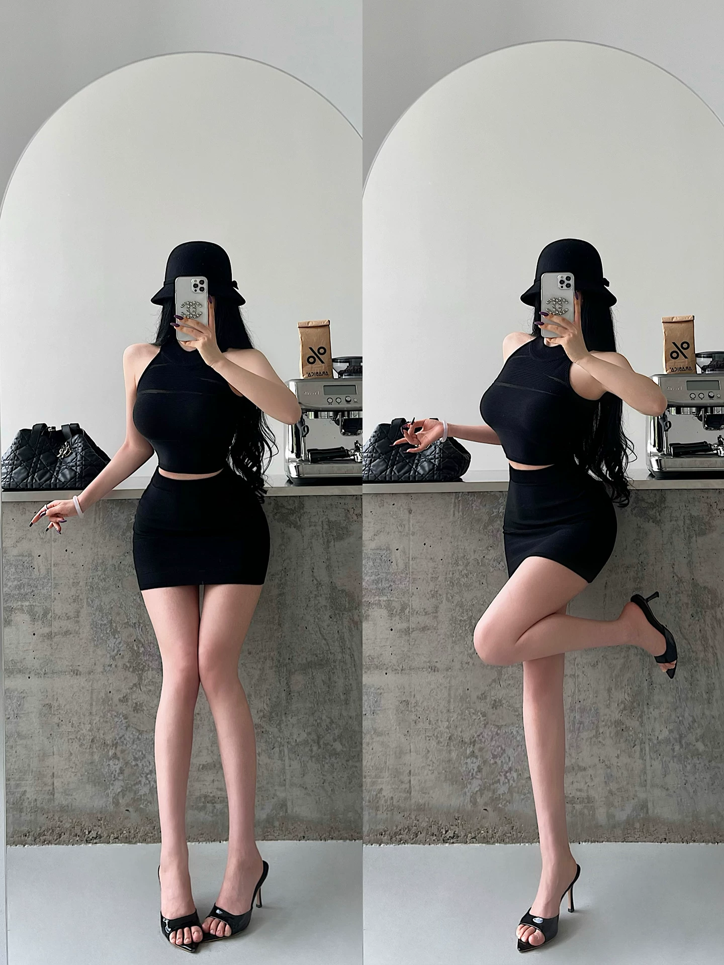 YoungGirlDay phong cách thuần khiết gợi cảm, áo vest không tay lưới xuyên thấu, chân váy ôm hông cạp cao, bộ đồ dệt kim