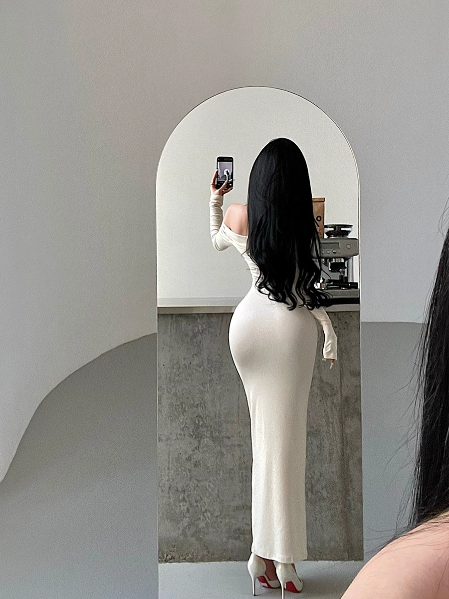 YoungGirlDay pure Desire sexy một vai ôm sát eo ôm sát cơ thể đầm dài tay áo dài