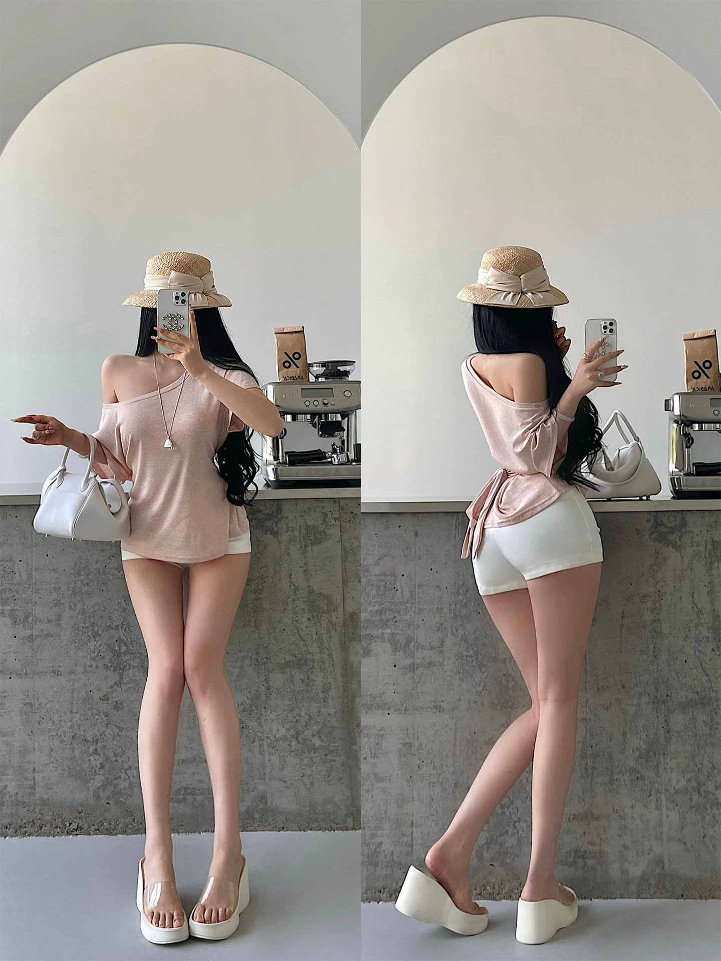 YoungGirlDay Pure Desire Phong cách lười biếng gợi cảm lệch vai dáng rộng giảm béo thắt eo áo thun ngắn tay dành cho nữ.