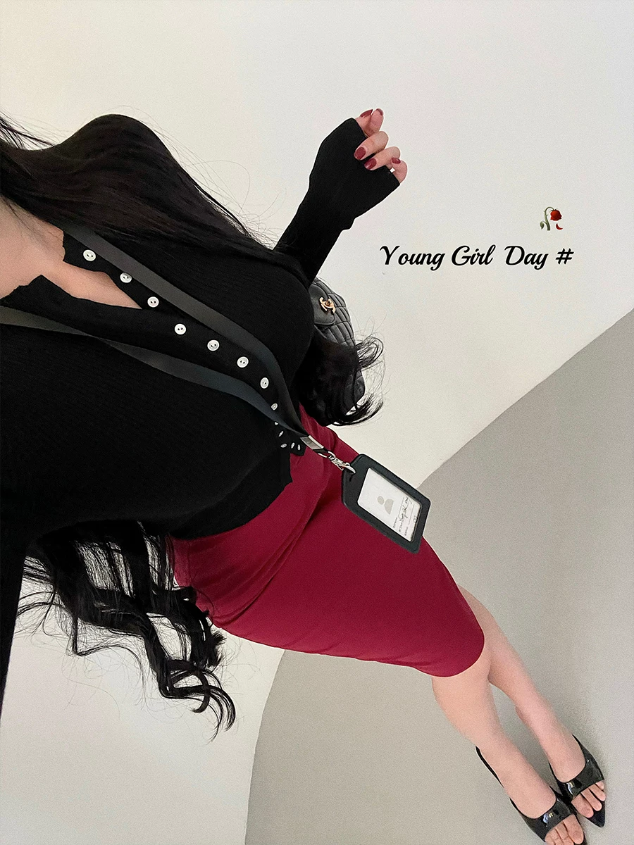 Áo cardigan dệt kim dài tay dáng ôm cổ tròn YoungGirlDay mang phong cách thuần khiết gợi cảm