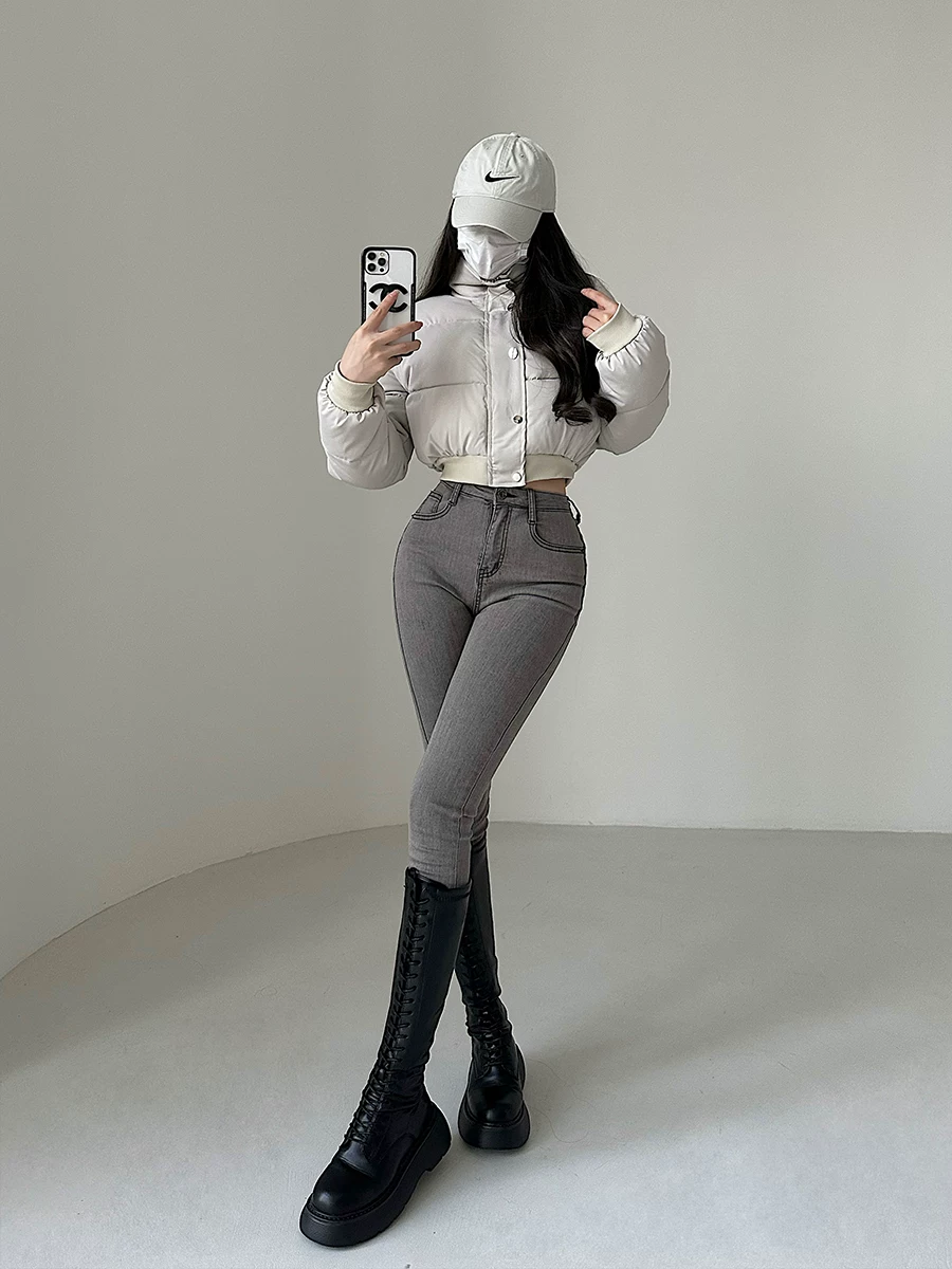 Áo khoác cotton ngắn ấm áp có cổ đứng thời trang YoungGirlDay dành cho nữ