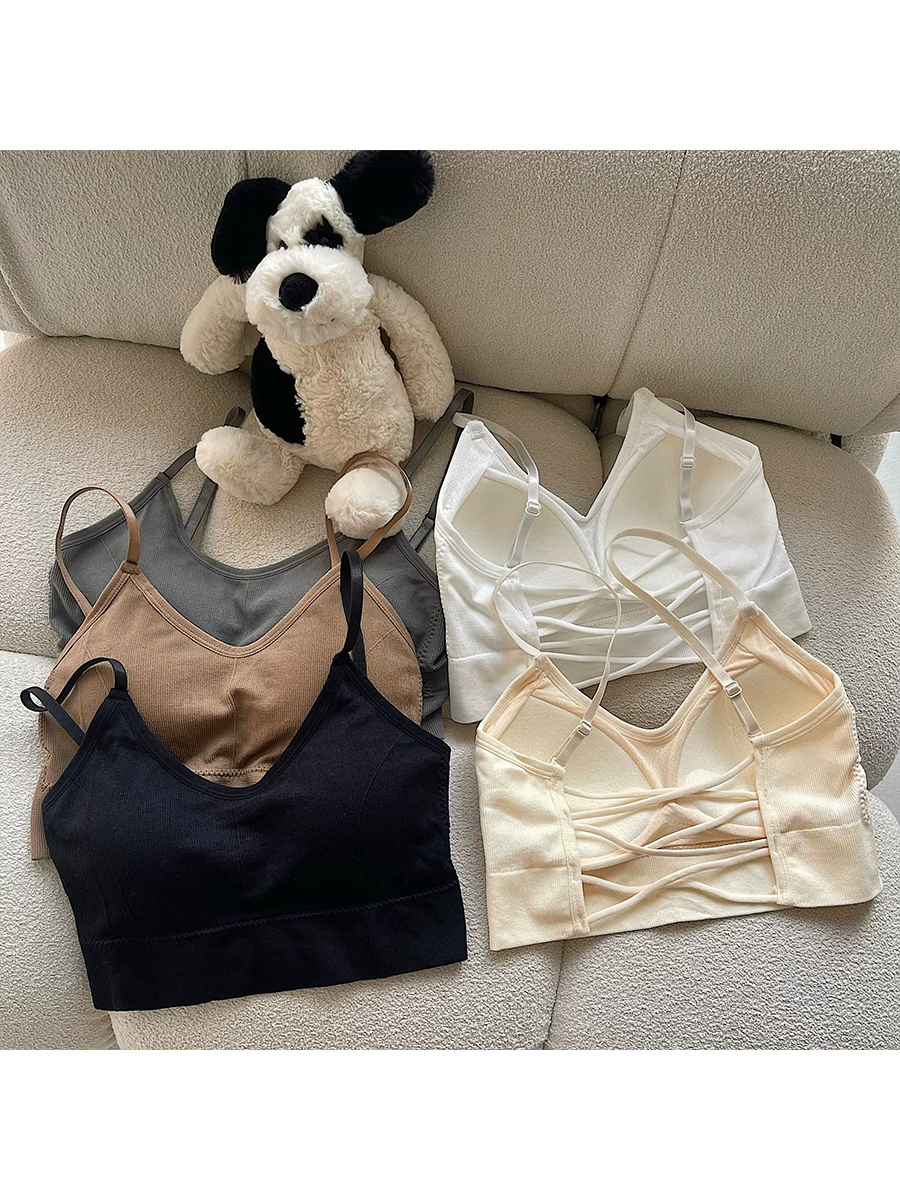 Áo crop top ngắn gợi cảm YoungGirlDay, thiết kế hở lưng, dây đeo vai điều chỉnh được, có mút ngực, kiểu camisole.