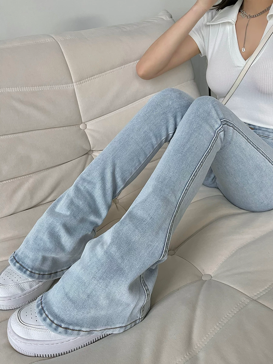 Quần jeans ống loe cạp cao kiểu Âu Mỹ YoungGirlDay, ôm dáng, tôn chân dài, dài đến gót chân.