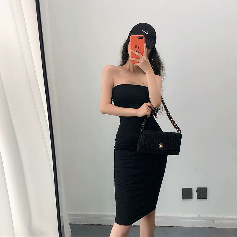 YoungGirlDay Váy bodycon không dây hai lớp, kiểu dáng ôm sát, gợi cảm, phong cách Âu Mỹ.