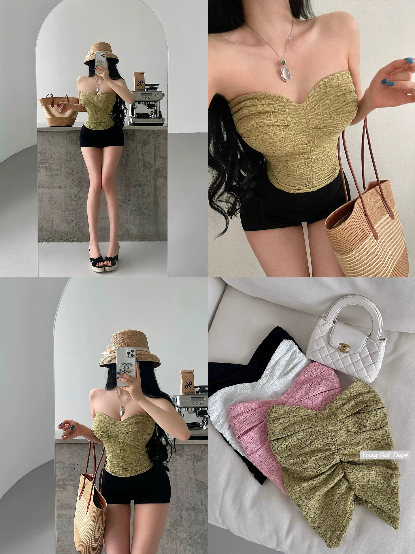 YoungGirlDay khao khát thuần khiết hot girl gợi cảm áo vest ngắn có họa tiết xếp li ôm sát cơ thể