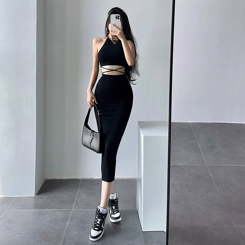 YoungGirlDay Bộ áo ống và váy ôm sát gợi cảm phong cách Âu Mỹ, kiểu dáng ôm sát, hở lưng, dây buộc, dây đeo.