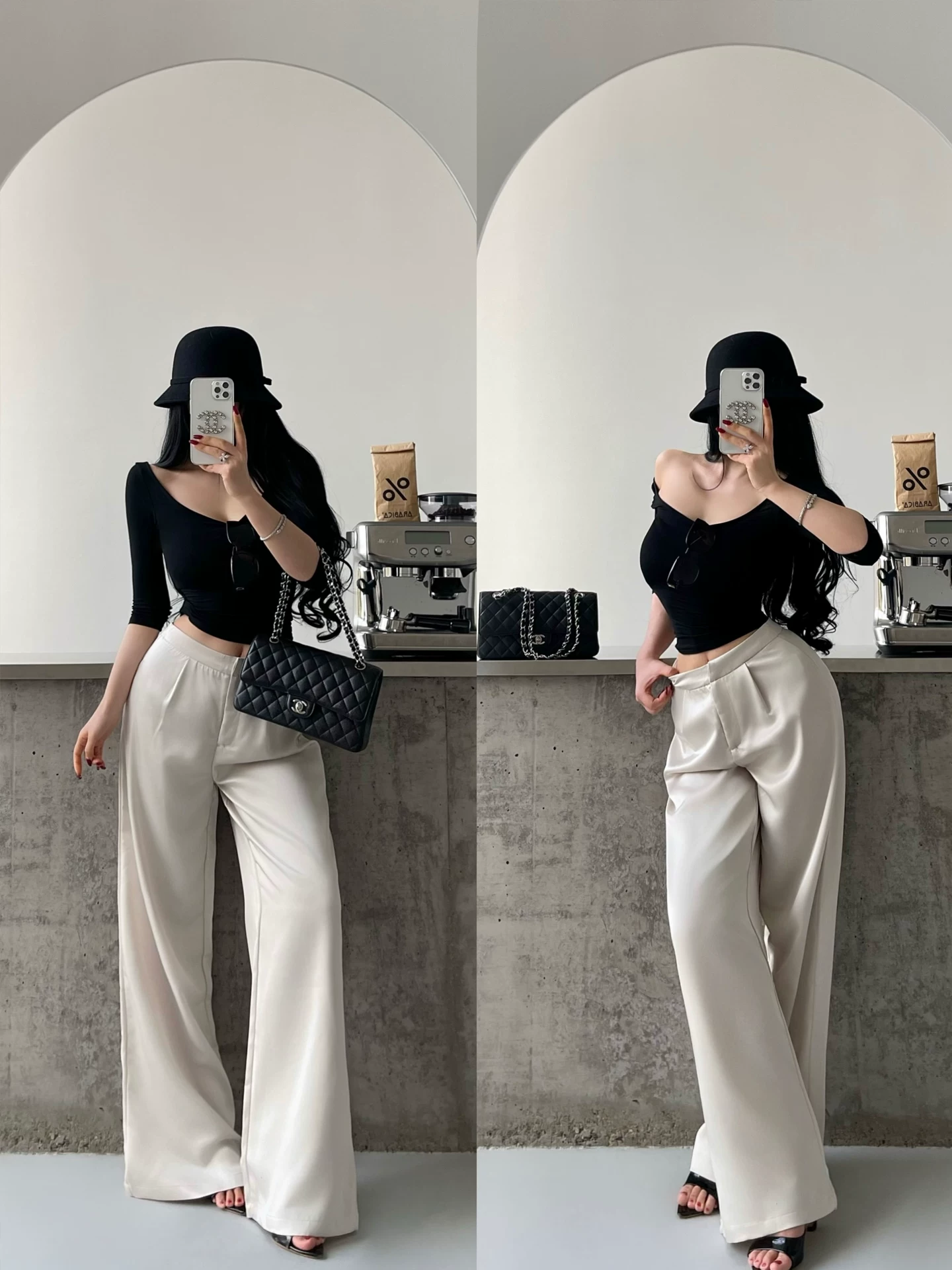 YoungGirlDay pure Desire phong cách lười biếng cạp cao dáng rộng bằng vải satin ống rộng quần dài đến sàn