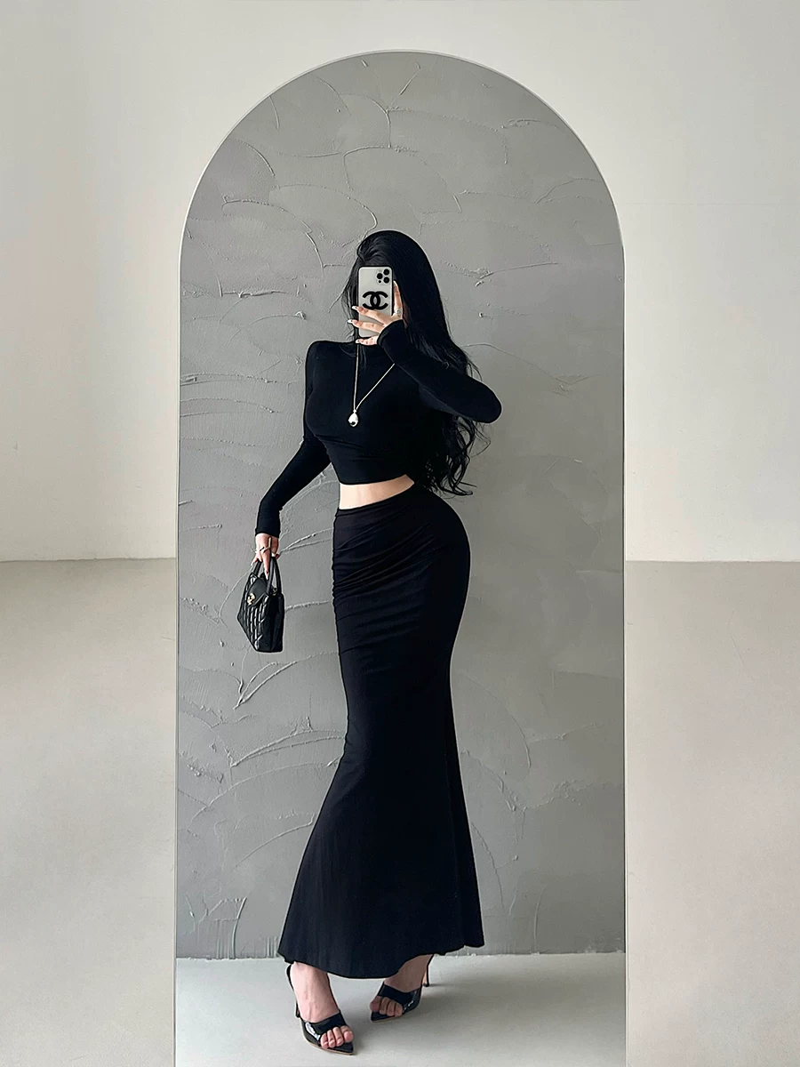 YoungGirlDay Kardashian váy dài đuôi cá ôm sát eo cao gợi cảm, xếp ly, co giãn, ôm sát cơ thể