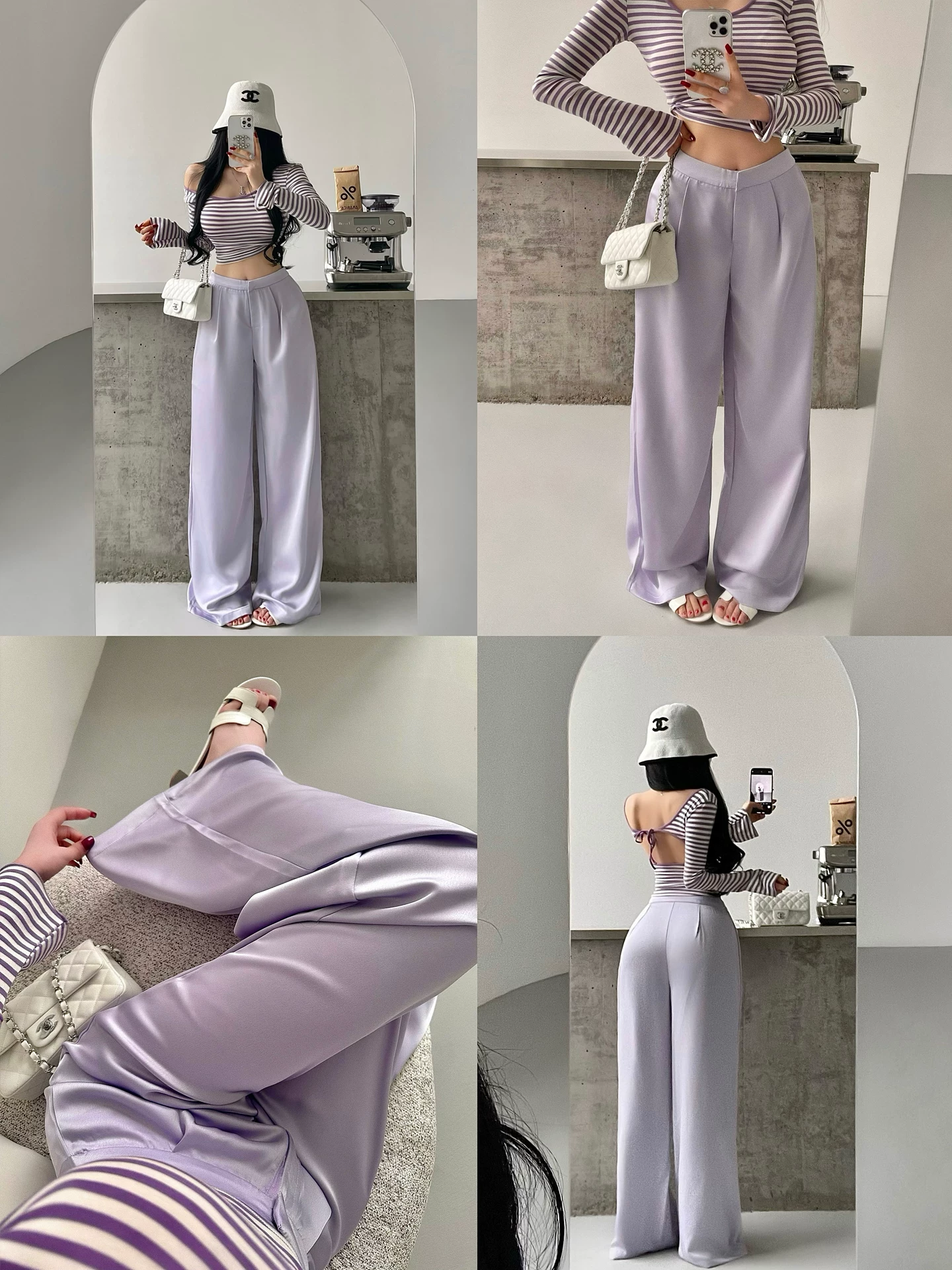 YoungGirlDay pure Desire phong cách lười biếng cạp cao dáng rộng bằng vải satin ống rộng quần dài đến sàn