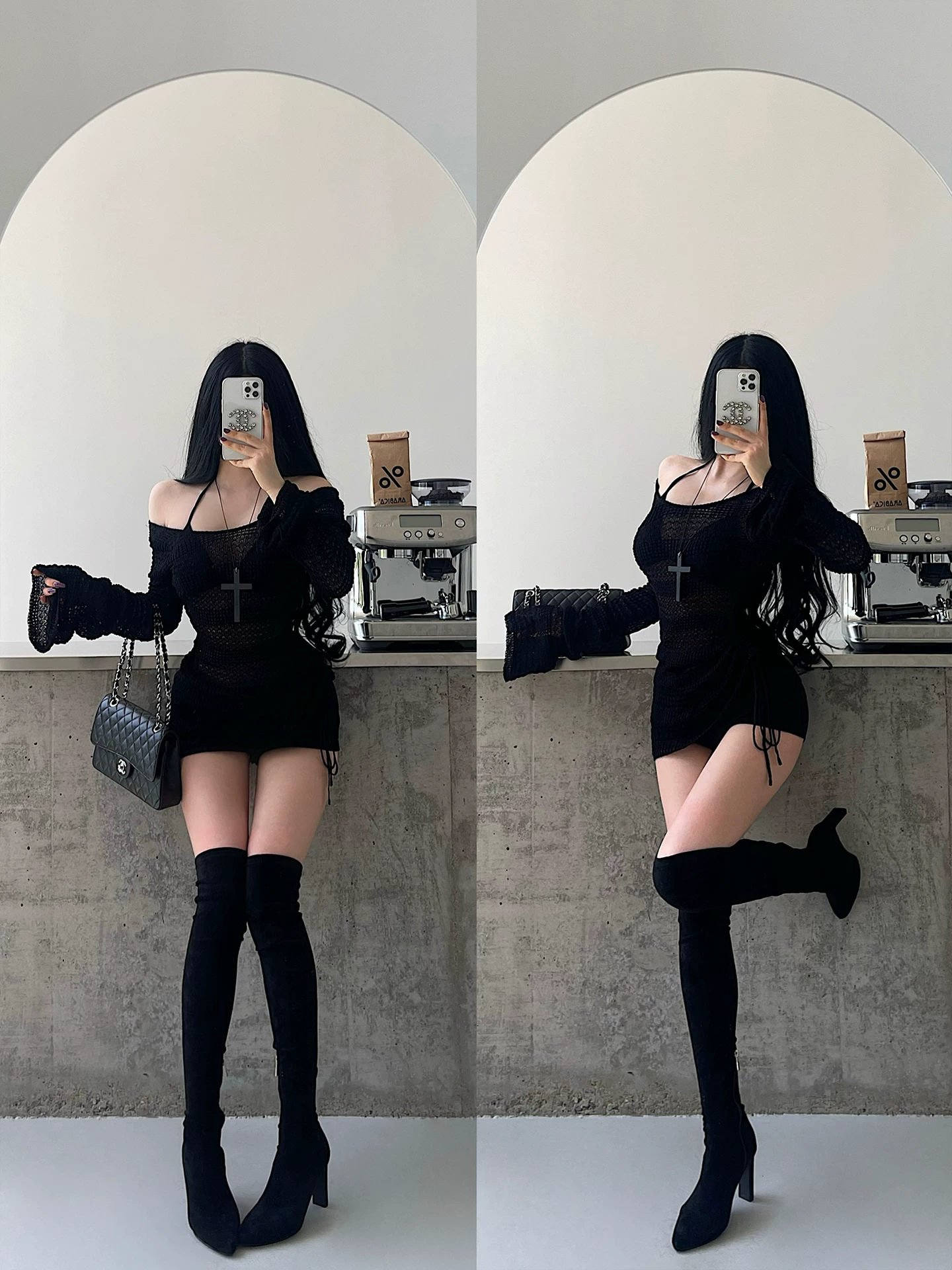 YoungGirlDay khao khát thuần khiết phong cách lười biếng dáng rộng có dây rút xếp ly tay áo chuông dệt kim khoét lỗ che phủ phần trên
