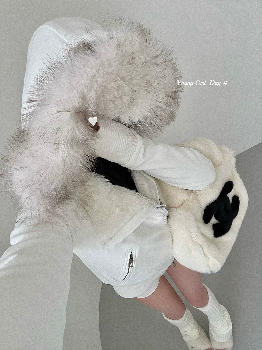 YoungGirlDay khao khát thuần khiết phong cách cô gái ngọt ngào có mũ trùm đầu có khóa kéo, áo khoác cotton bên trong lót lông cừu dày dặn.