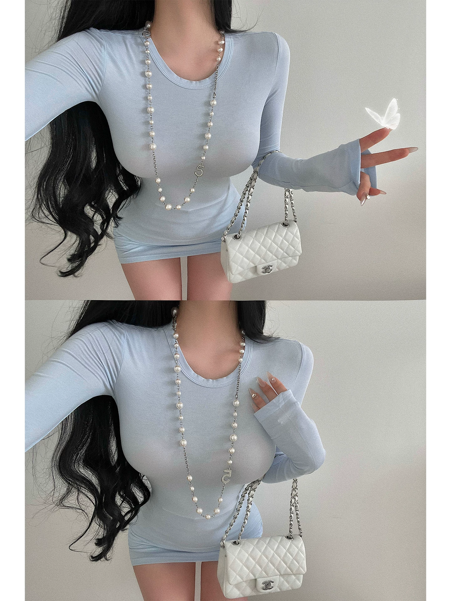 Áo thun cơ bản YoungGirlDay cổ tròn, ôm sát, màu trơn, co giãn, dài tay