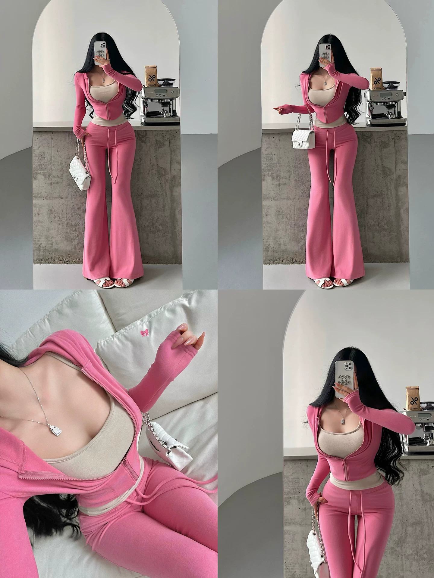 YoungGirlDay【King of Outfits】Áo ba lỗ, áo khoác có mũ trùm đầu, quần dài chạm sàn hơi loe, phong cách giản dị