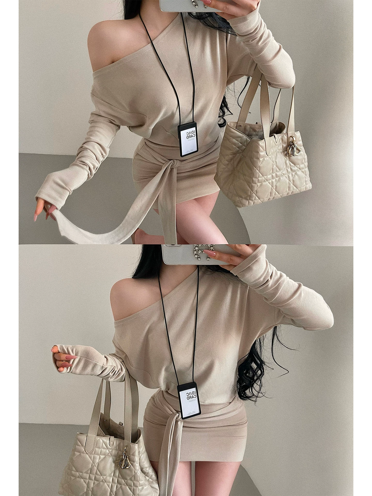 YoungGirlDay phong cách thuần khiết gợi cảm, váy ôm sát eo, tay dài, váy ngắn, kiểu dáng gợi cảm, váy ngắn