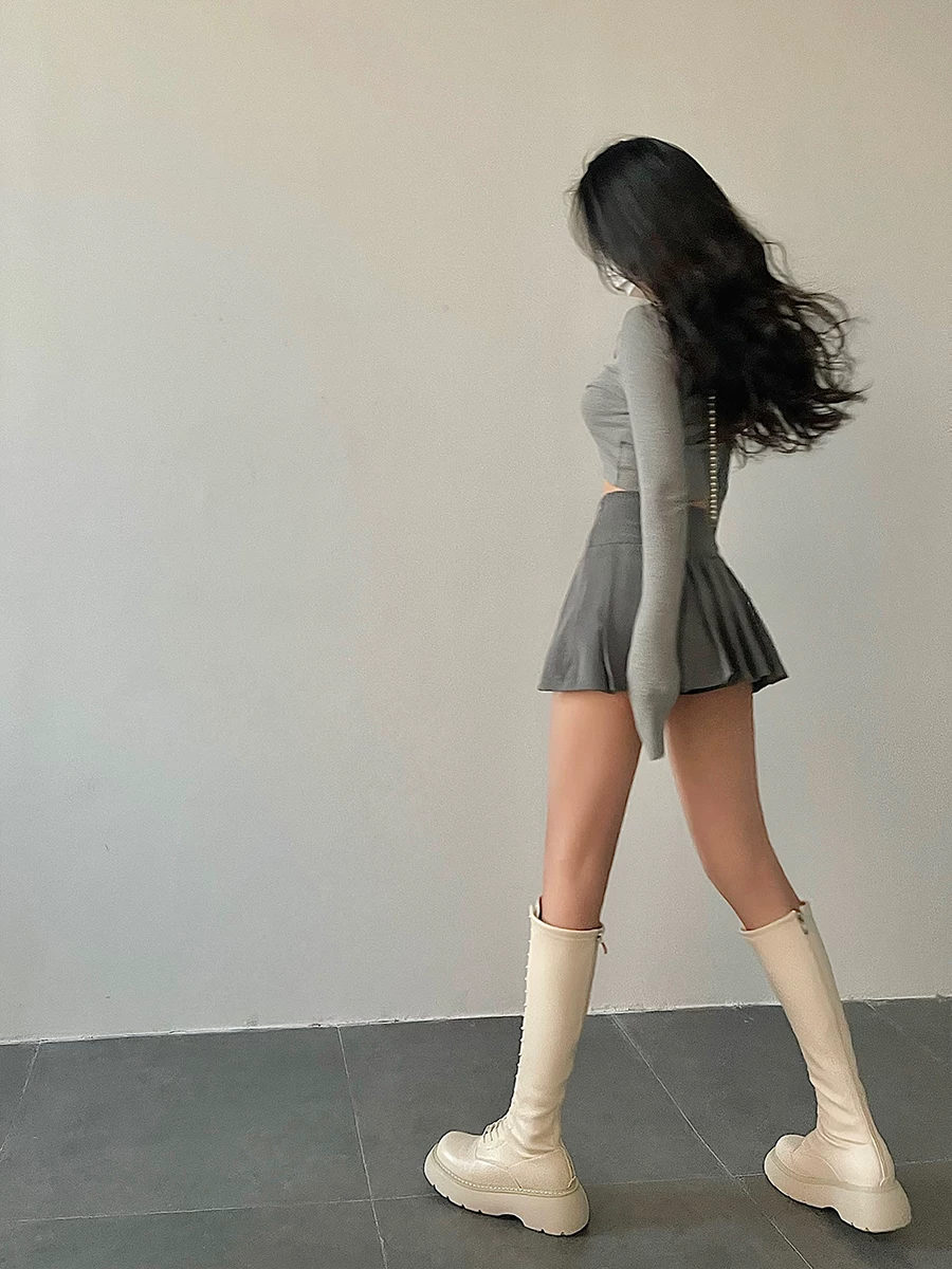 YoungGirlDay khao khát thuần khiết gợi cảm váy xếp ly chữ A eo cao chống lộ hàng, có quần short an toàn váy ngắn