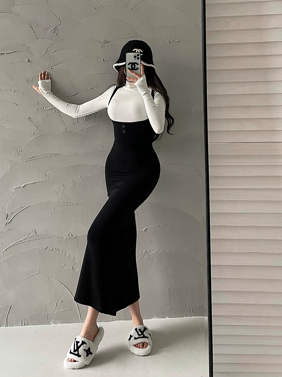 YoungGirlDay khao khát thuần khiết gợi cảm, áo thun dài tay cổ lọ bó sát, ôm sát hông, bộ váy đuôi cá