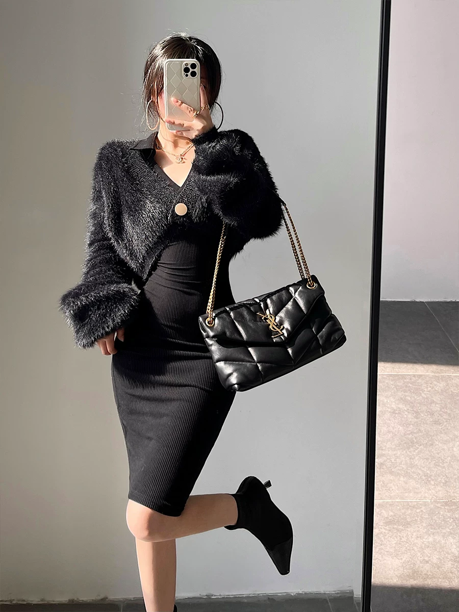 YoungGirlDay phong cách thuần khiết gợi cảm Áo khoác cardigan dáng rộng cổ chữ V gợi cảm áo khoác cardigan dài tay ngắn