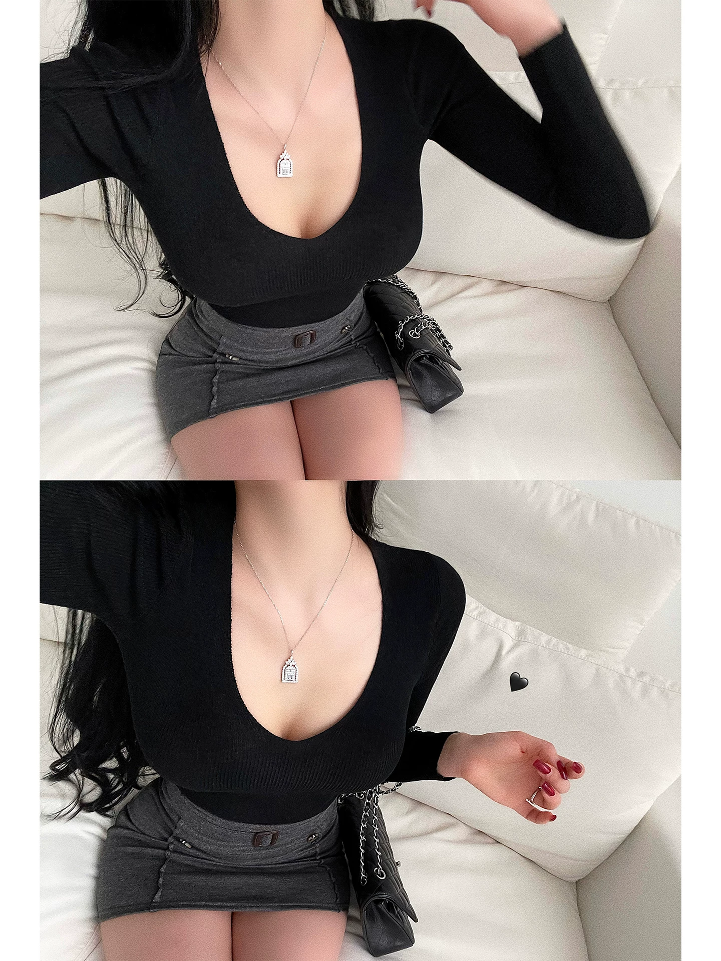 YoungGirlDay khao khát thuần khiết phong cách nhẹ nhàng Cổ chữ V vừa vặn vừa vặn màu trơn dài tay hơi mỏng Áo thun dệt kim mỏng hơi mỏng