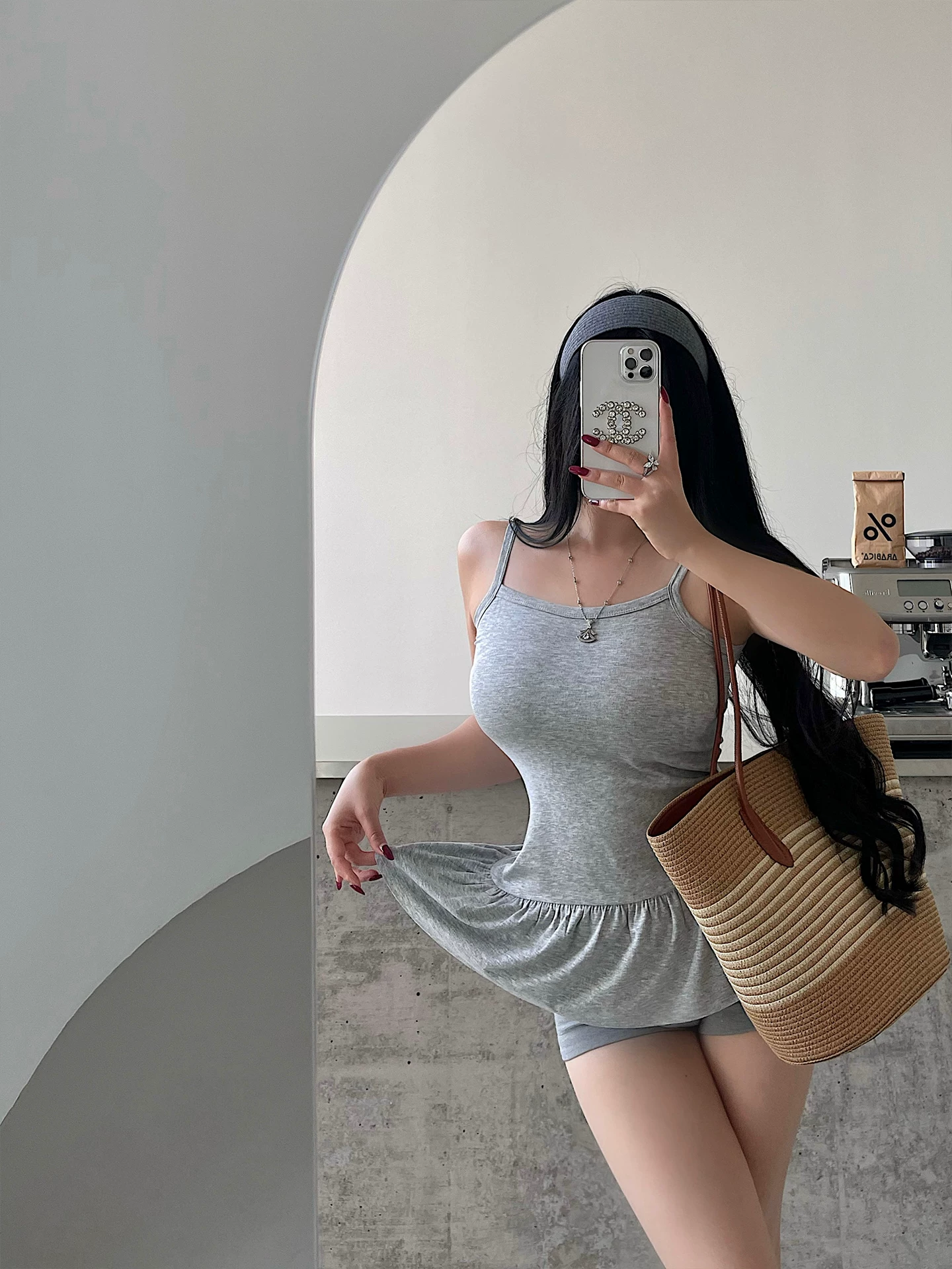 YoungGirlDay Áo yếm đa năng màu trơn viền xếp nếp kiểu Hàn Quốc thuần khiết theo phong cách Hàn Quốc.