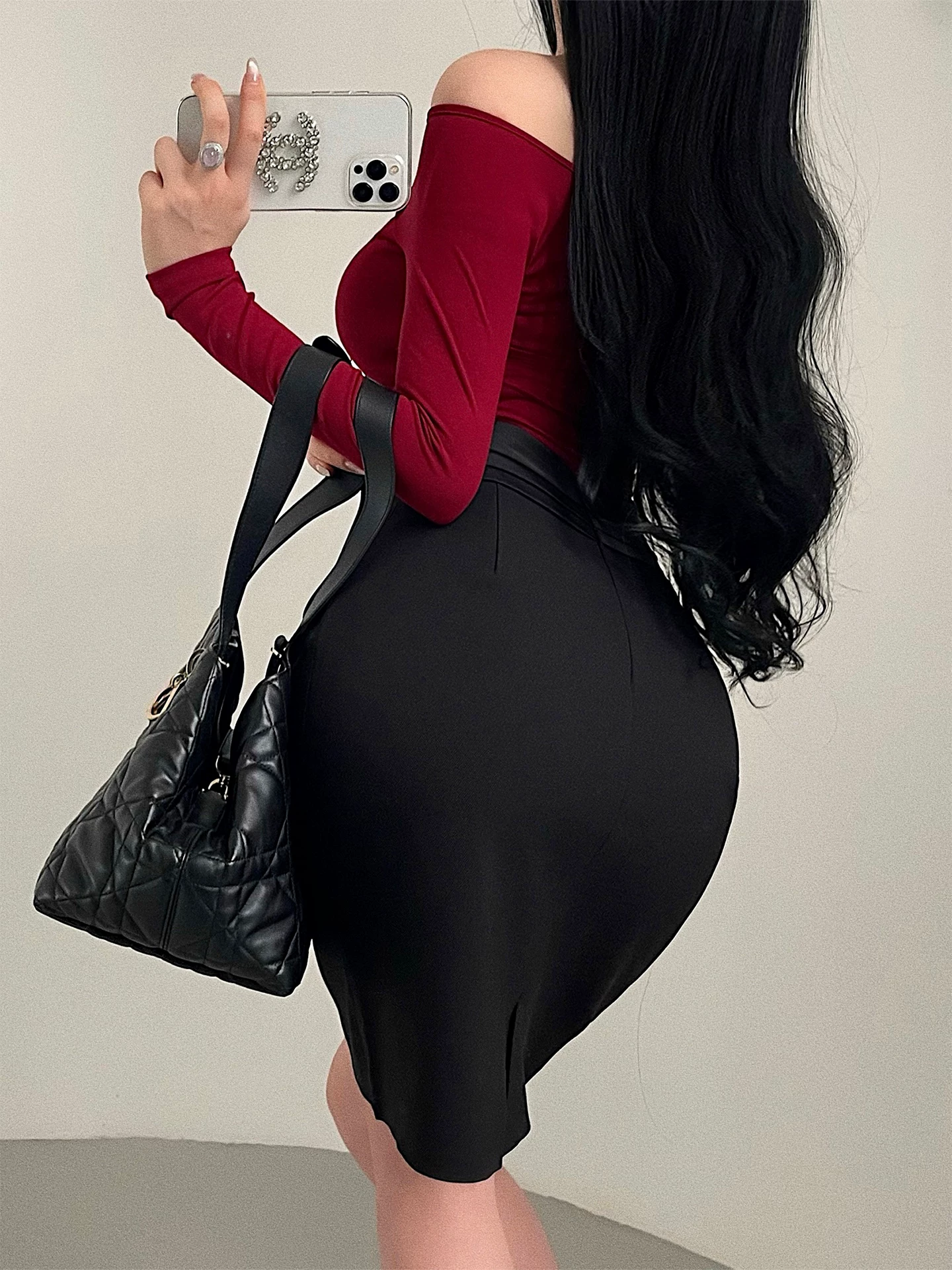 YoungGirlDay Phong cách Hàn Quốc thuần khiết gợi cảm OL váy ôm sát eo cao xếp ly xẻ lưng dài vừa phải