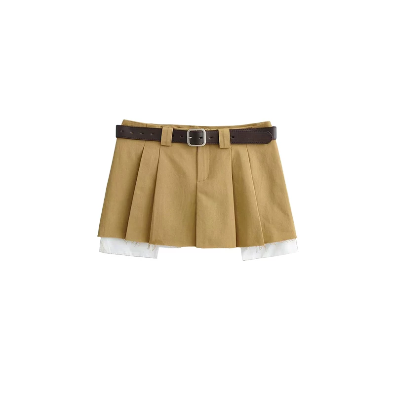 YoungGirlDay2023 mùa hè thời trang và gợi cảm, váy xếp ly xẻ tà, trang phục công sở, váy ngắn có thắt lưng